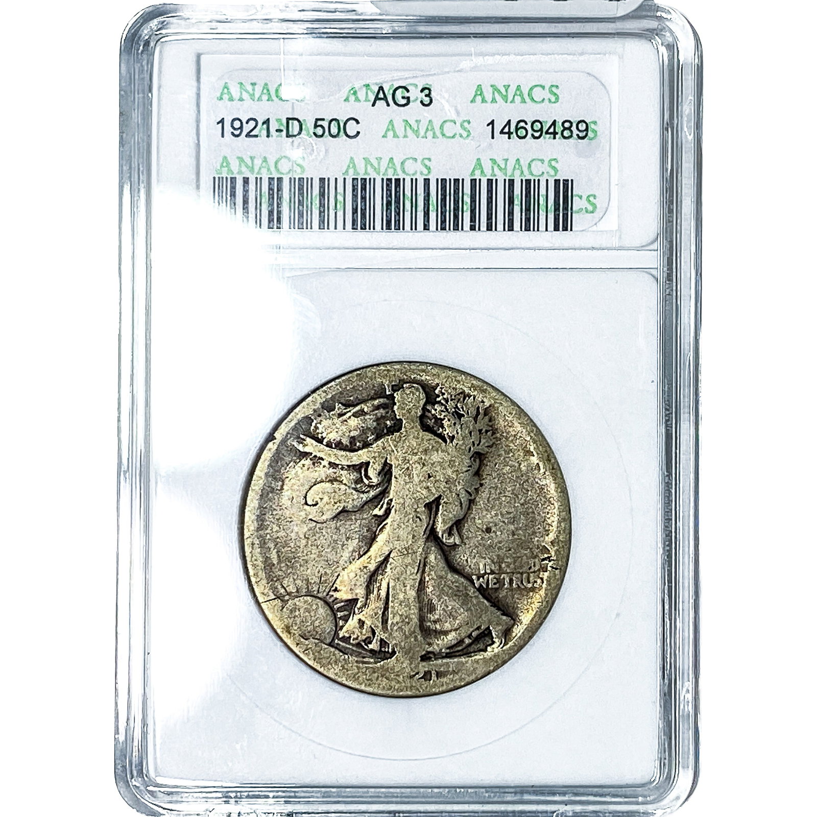 1921-D Walking Liberty Half Dollar ANACS AG3: 1921-D Walking Liberty Half Dollar ANACS AG3