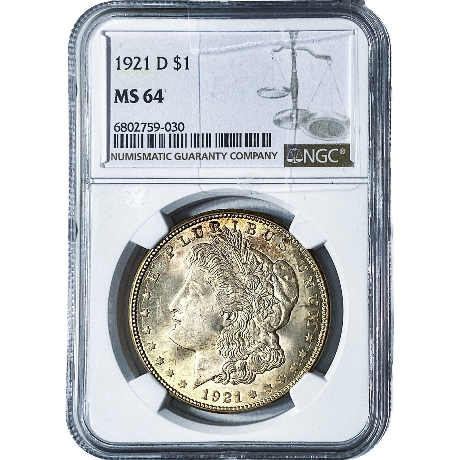 1921-D Morgan Silver Dollar NGC MS64: 1921-D Morgan Silver Dollar NGC MS64