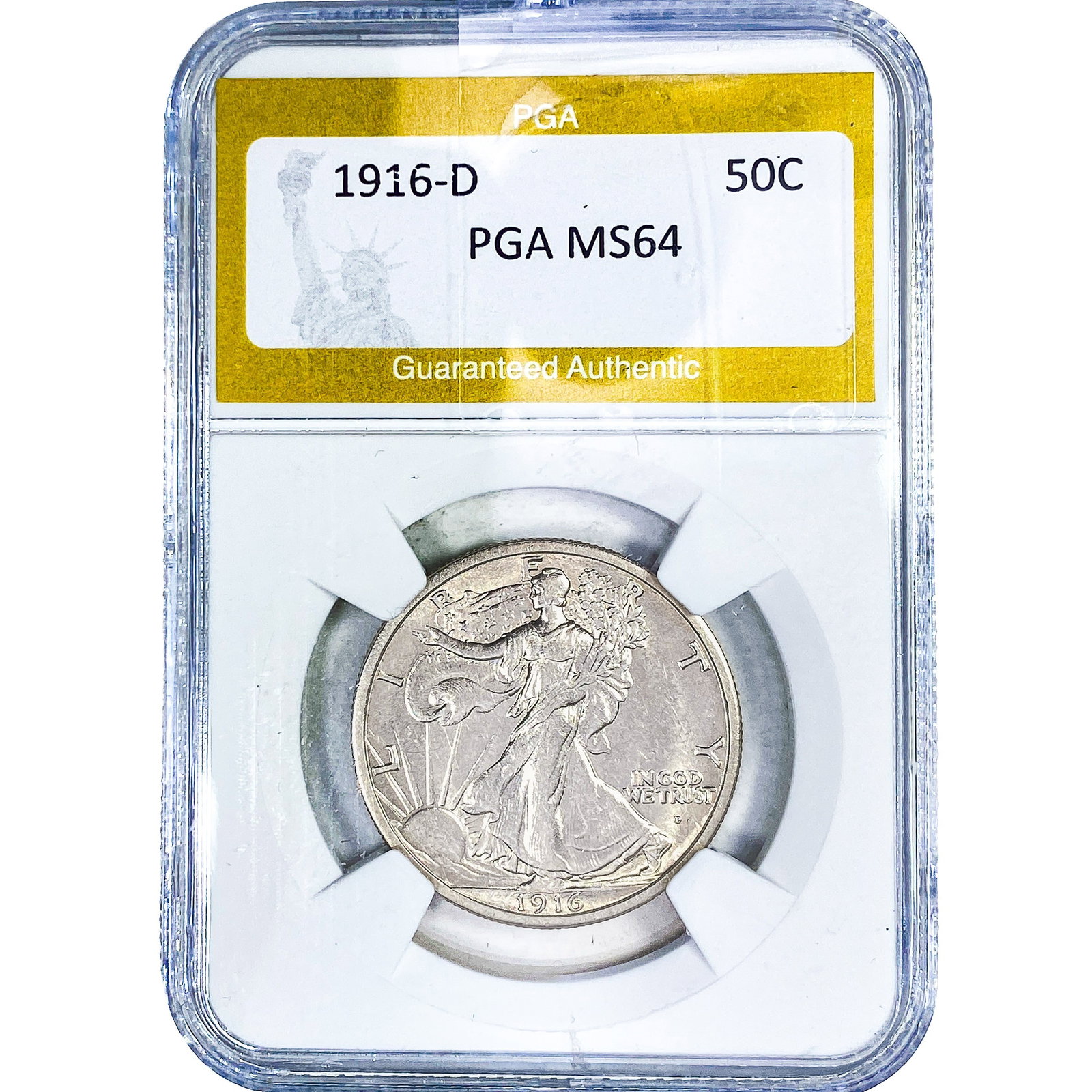 1916-D Walking Liberty Half Dollar PGA MS64: 1916-D Walking Liberty Half Dollar PGA MS64