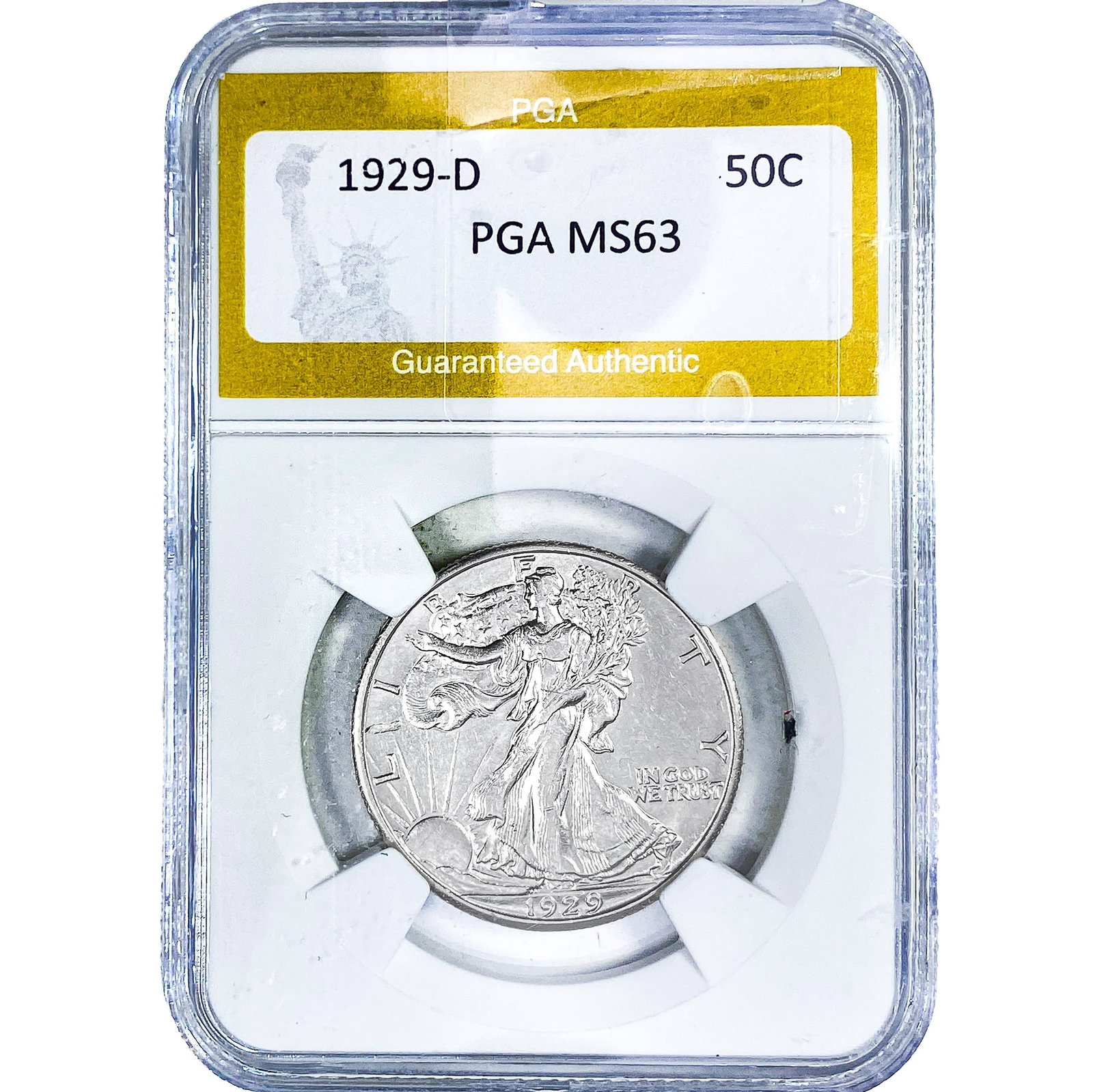 1929-D Walking Liberty Half Dollar PGA MS63: 1929-D Walking Liberty Half Dollar PGA MS63