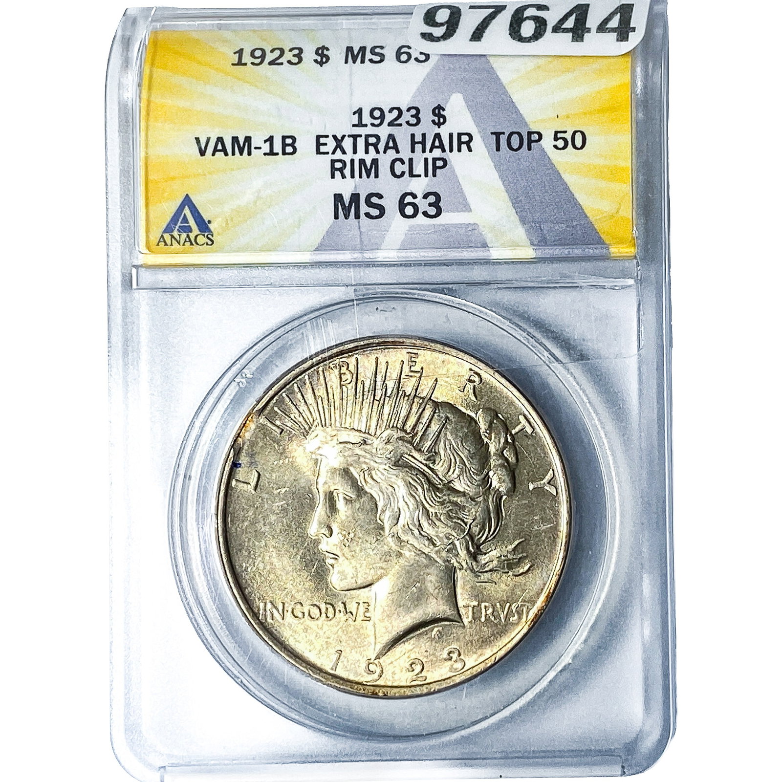 1923 Silver Peace Dollar ANACS MS63 VAM-1B Extra Hair: 1923 Silver Peace Dollar ANACS MS63 VAM-1B Extra Hair