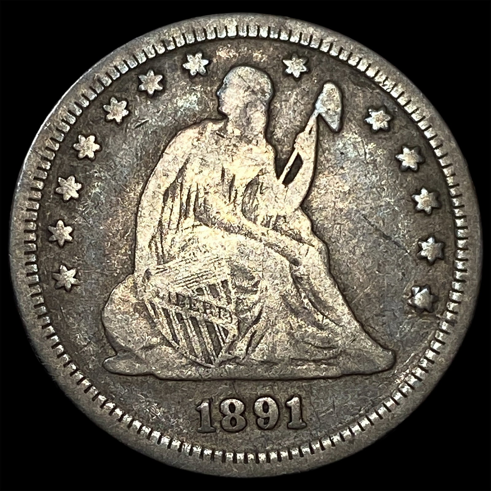 1891 Silver Quarter Dollar (Seated Liberty) LIGHTLY CIRCULATED: 1891 Silver Quarter Dollar (Seated Liberty) LIGHTLY CIRCULATED