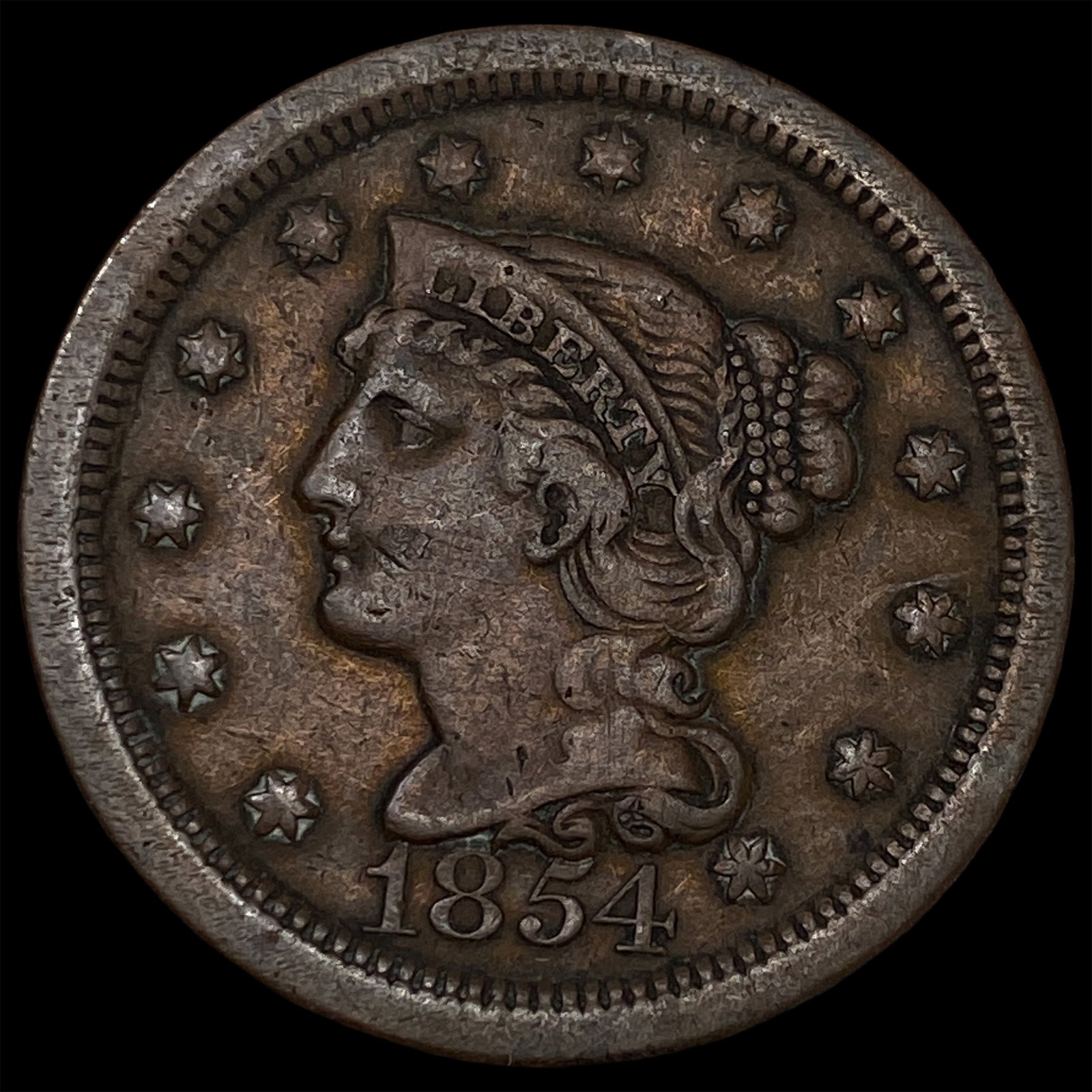 1854 Braided Hair Large Cent NEARLY UNCIRCULATED: 1854 Braided Hair Large Cent NEARLY UNCIRCULATED