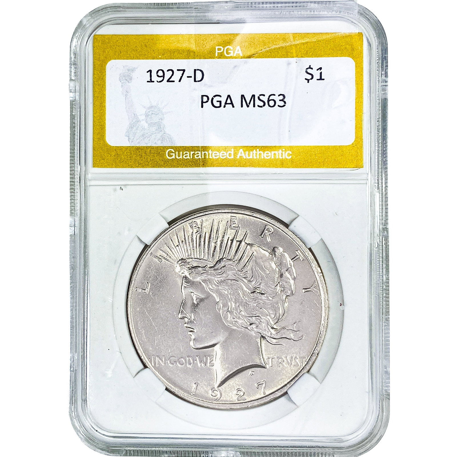 1927-D Silver Peace Dollar PGA MS63: 1927-D Silver Peace Dollar PGA MS63