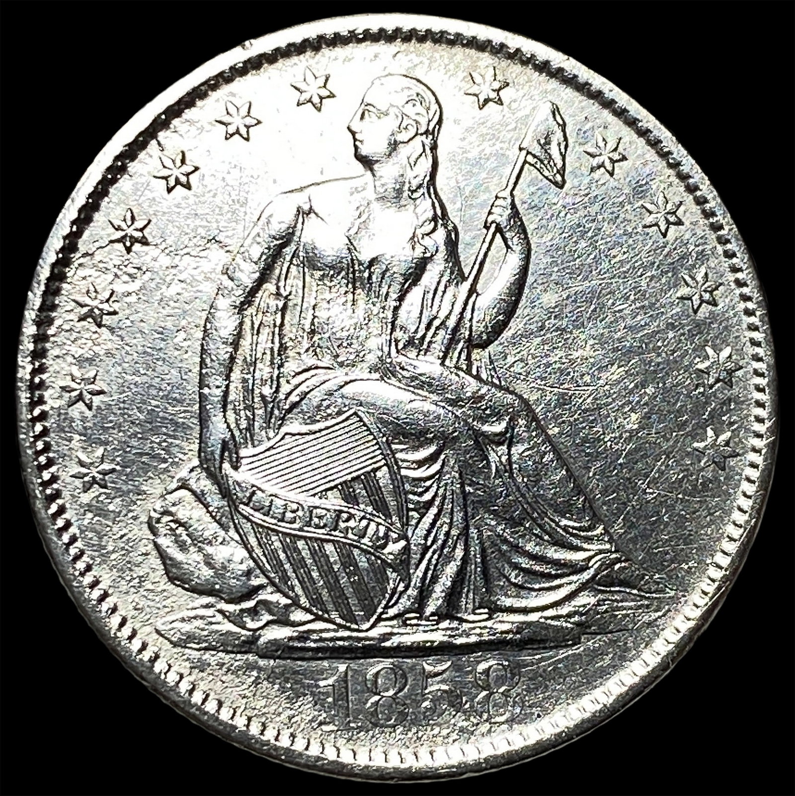 1858-O Silver Half Dollar CHOICE AU: 1858-O Silver Half Dollar CHOICE AU