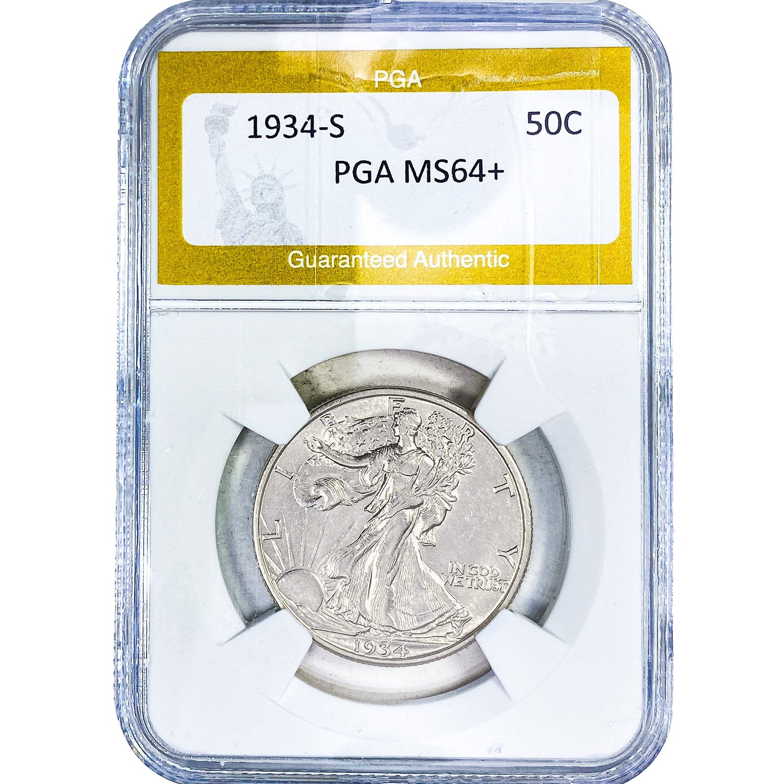1934-S Walking Liberty Half Dollar PGA MS64+: 1934-S Walking Liberty Half Dollar PGA MS64+