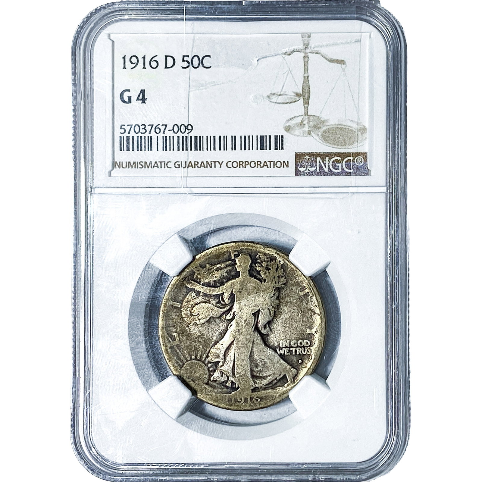 1916-D Walking Liberty Half Dollar NGC G4: 1916-D Walking Liberty Half Dollar NGC G4