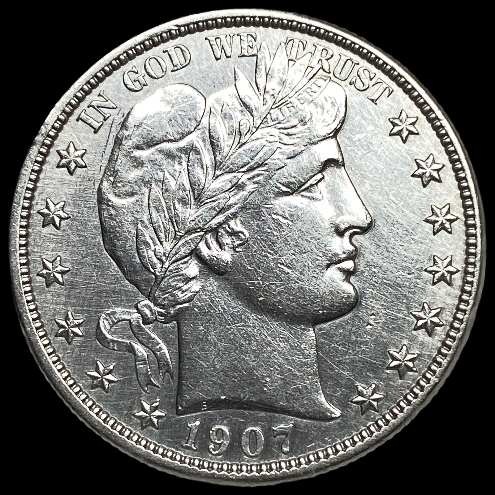 1907-O Silver Barber Half Dollar CHOICE AU: 1907-O Silver Barber Half Dollar CHOICE AU