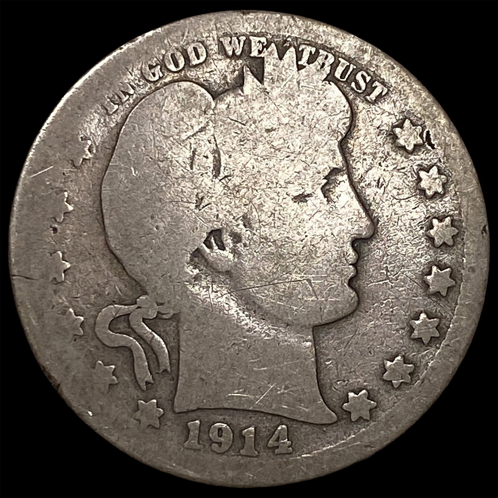 1914-D Silver Barber Half Dollar NICELY CIRCULATED: 1914-D Silver Barber Half Dollar NICELY CIRCULATED