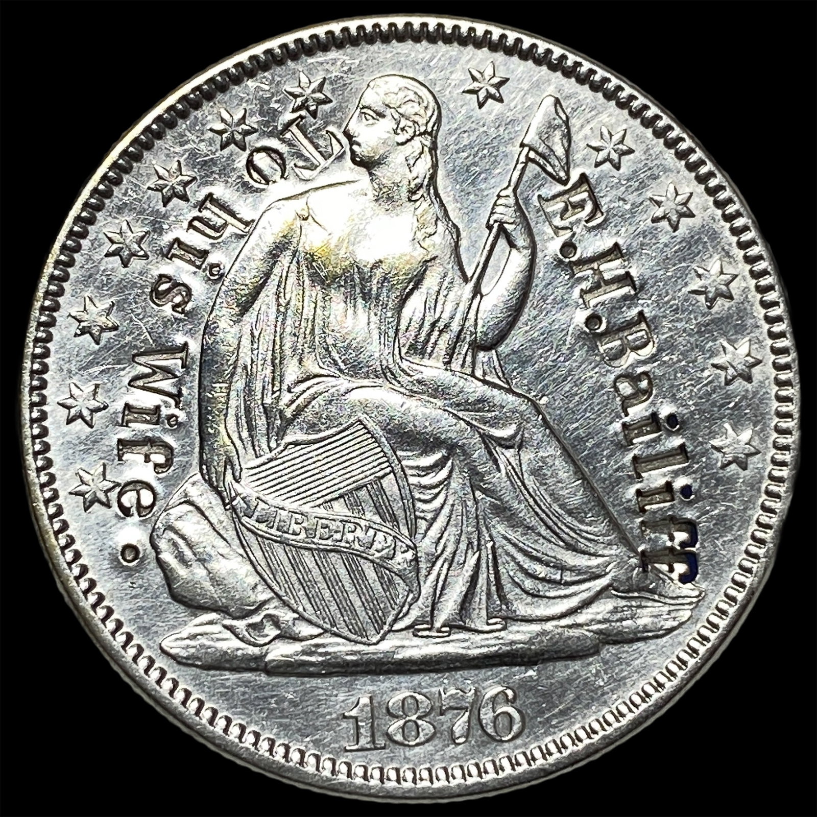1876 Seated Liberty Half Dollar (Counterstamped) UNCIRCULATED: 1876 Seated Liberty Half Dollar (Counterstamped) UNCIRCULATED