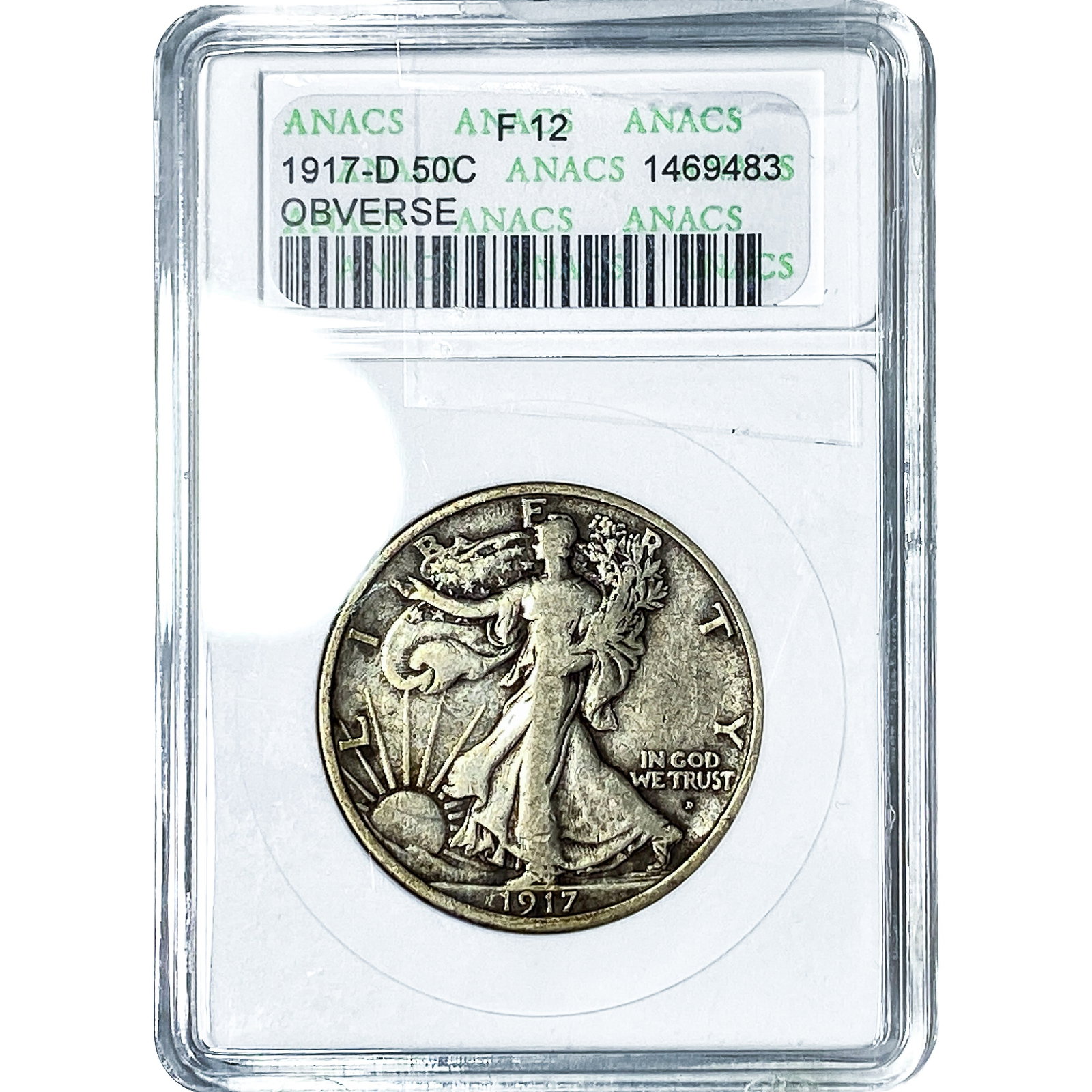 1917-D Walking Liberty Half Dollar ANACS F12: 1917-D Walking Liberty Half Dollar ANACS F12