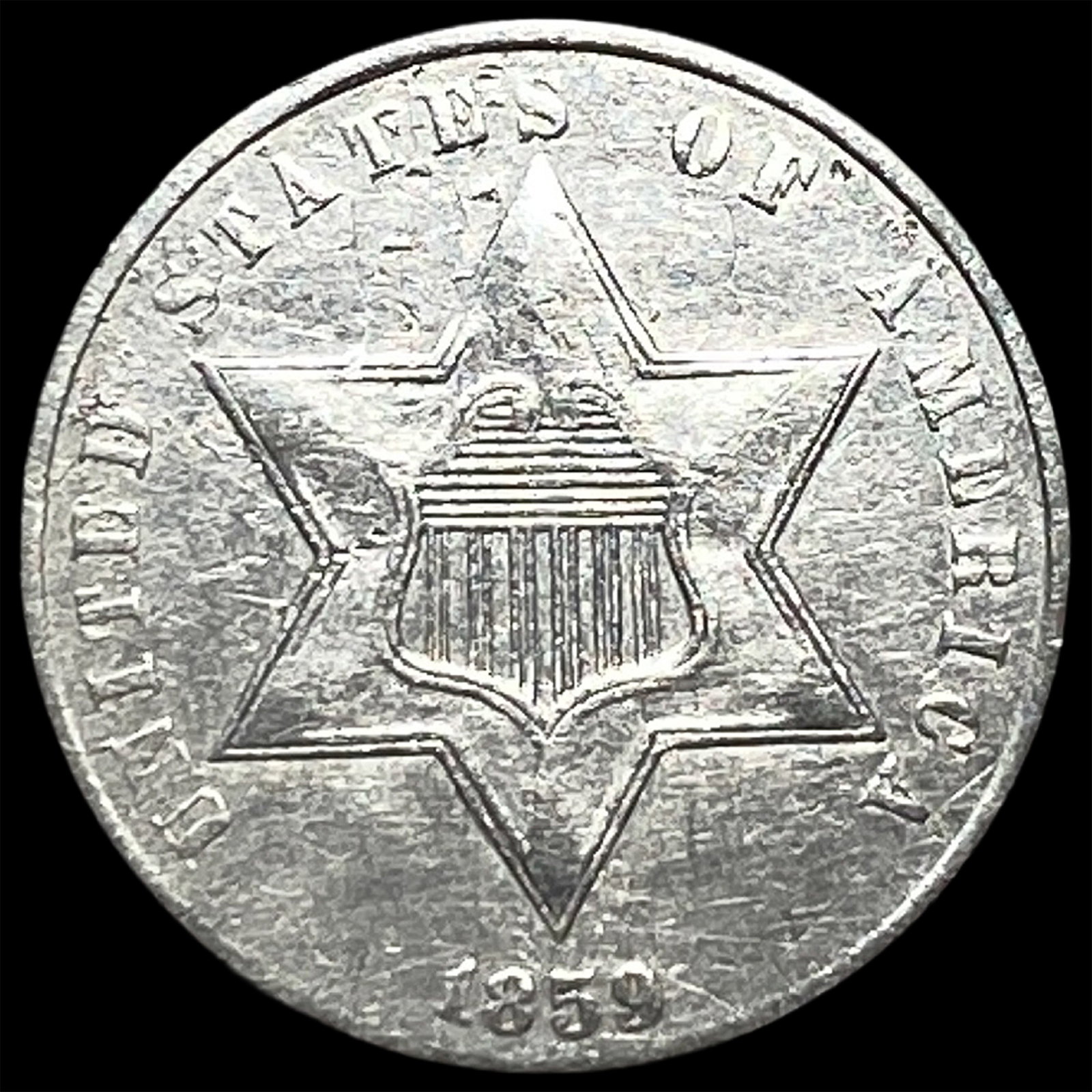 1859 Silver Three-Cent Piece NEARLY UNCIRCULATED (1 of 2)
