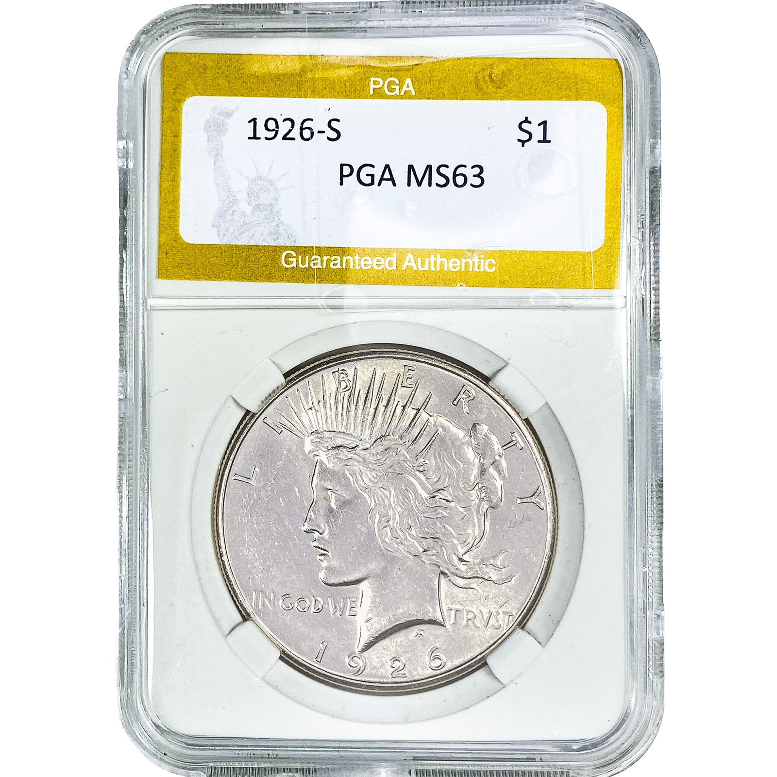 1926-S Silver Peace Dollar PGA MS63: 1926-S Silver Peace Dollar PGA MS63