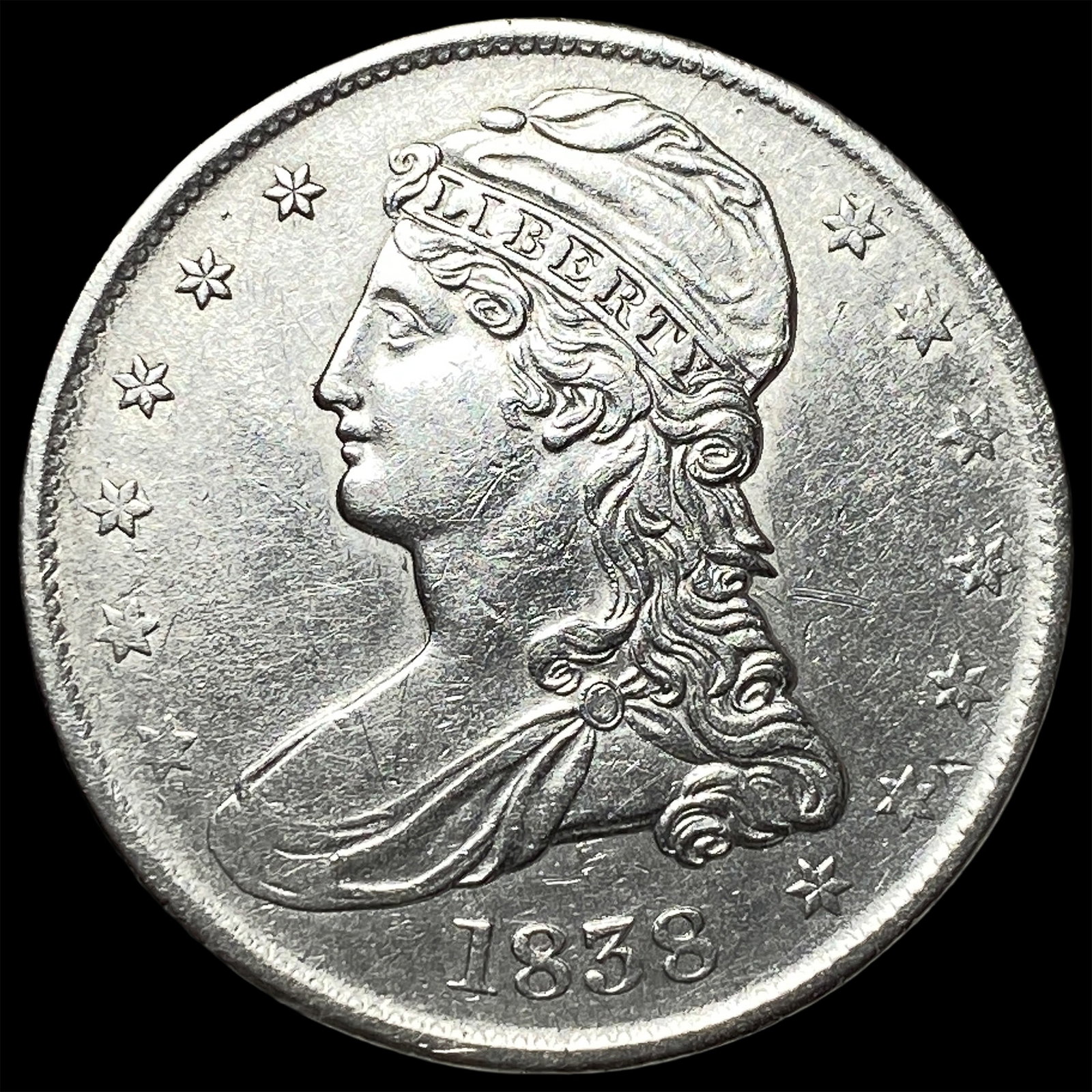 1838 Capped Bust Half Dollar CLOSELY UNCIRCULATED: 1838 Capped Bust Half Dollar CLOSELY UNCIRCULATED