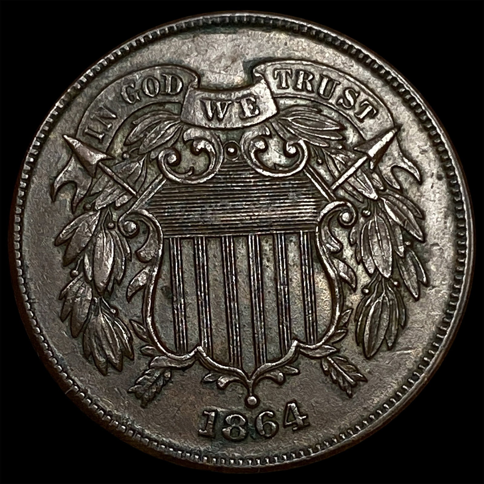 1864 Bronze Two-Cent Piece CHOICE AU: 1864 Bronze Two-Cent Piece CHOICE AU