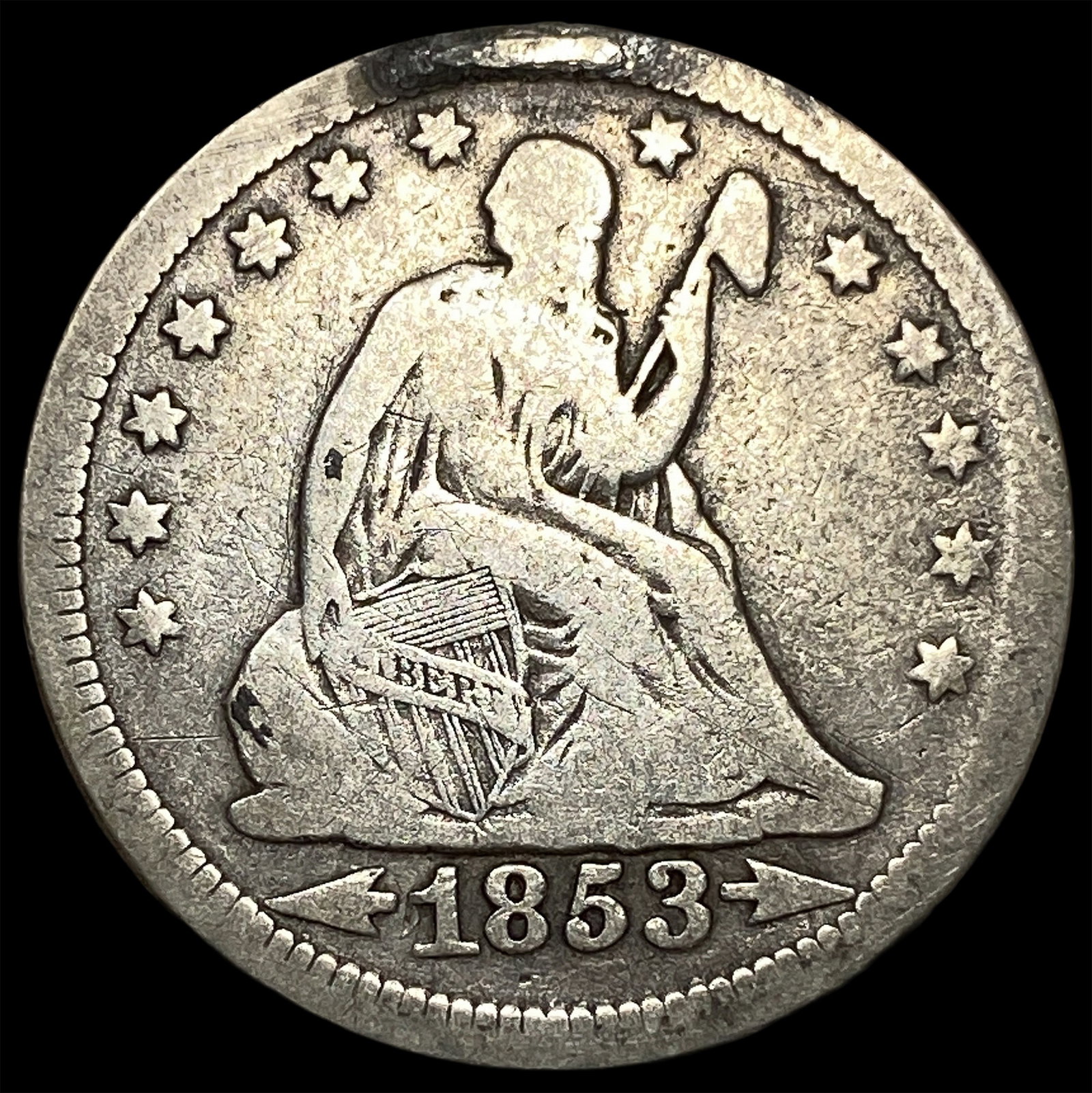 1853 Arrows Seated Liberty Quarter NEARLY UNCIRCULATED: 1853 Arrows Seated Liberty Quarter NEARLY UNCIRCULATED
