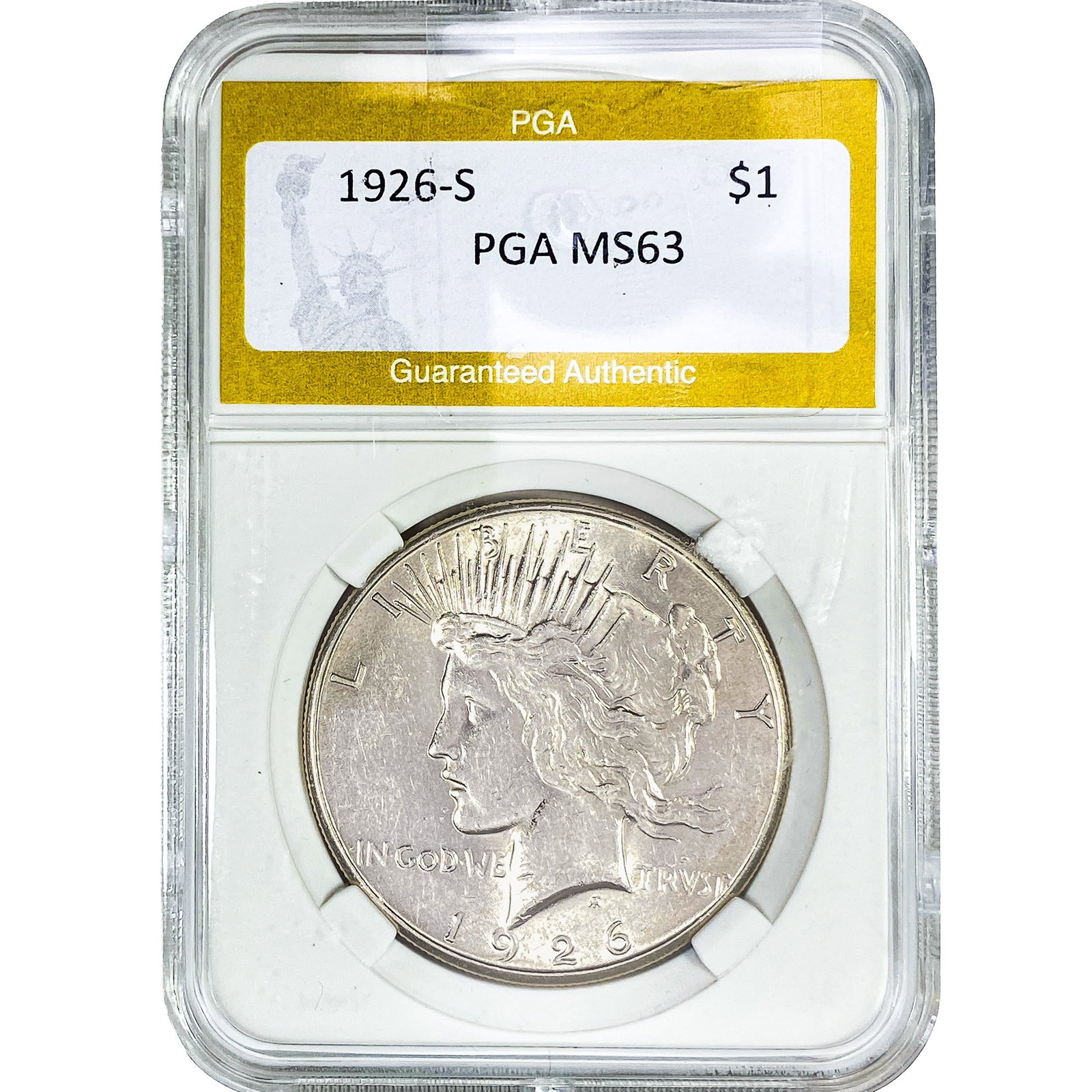 1926-S Silver Peace Dollar PGA MS63: 1926-S Silver Peace Dollar PGA MS63