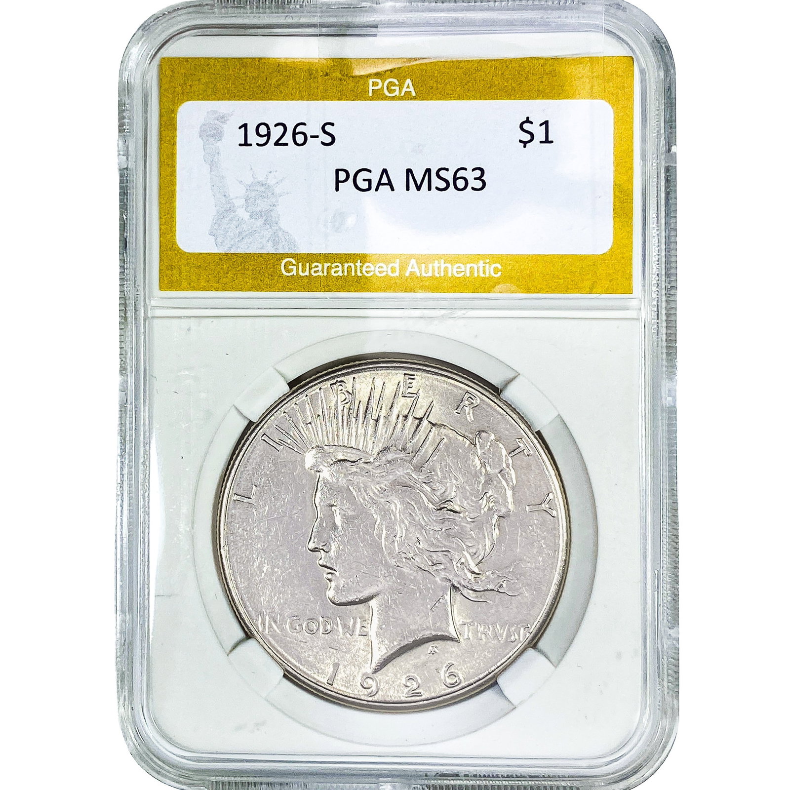 1926-S Silver Peace Dollar PGA MS63: 1926-S Silver Peace Dollar PGA MS63