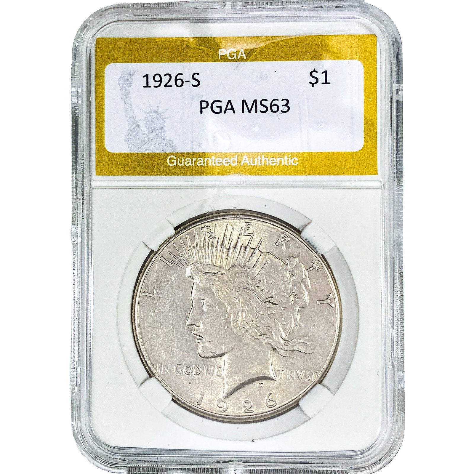 1926-S Silver Peace Dollar PGA MS63: 1926-S Silver Peace Dollar PGA MS63