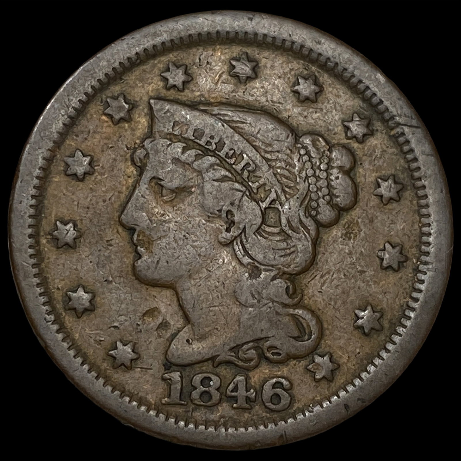 1846 Braided Hair Large Cent LIGHTLY CIRCULATED (1 of 2)