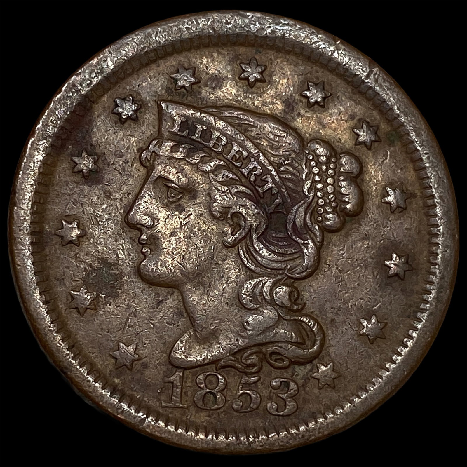 1853 Braided Hair Large Cent NEARLY UNCIRCULATED: 1853 Braided Hair Large Cent NEARLY UNCIRCULATED