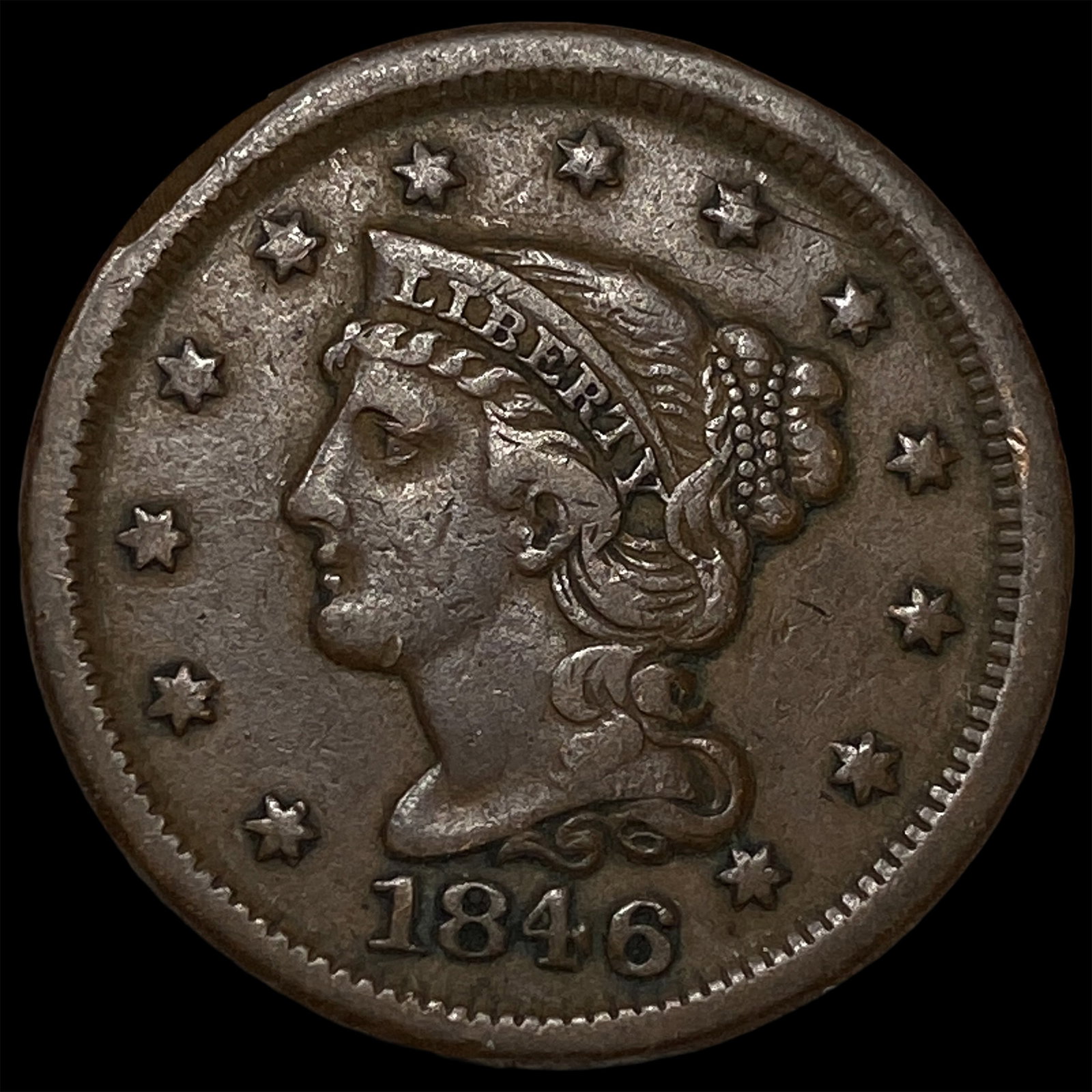 1846 Braided Hair Large Cent LIGHTLY CIRCULATED (1 of 2)