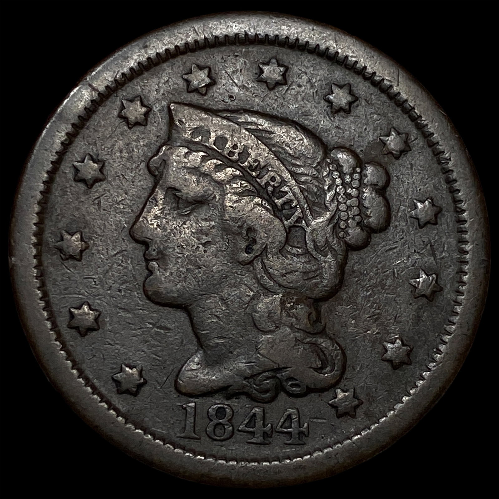 1844 Braided Hair Large Cent LIGHTLY CIRCULATED (1 of 2)