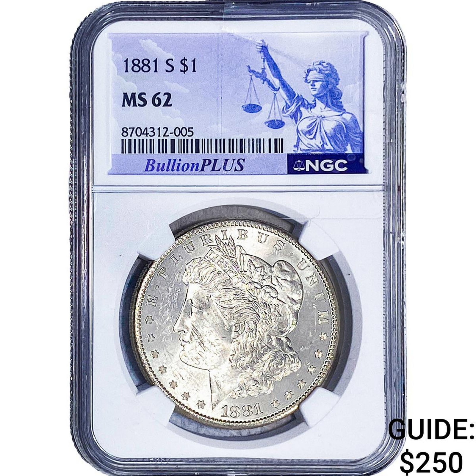 1881-S Morgan Silver Dollar NGC MS62: 1881-S Morgan Silver Dollar NGC MS62