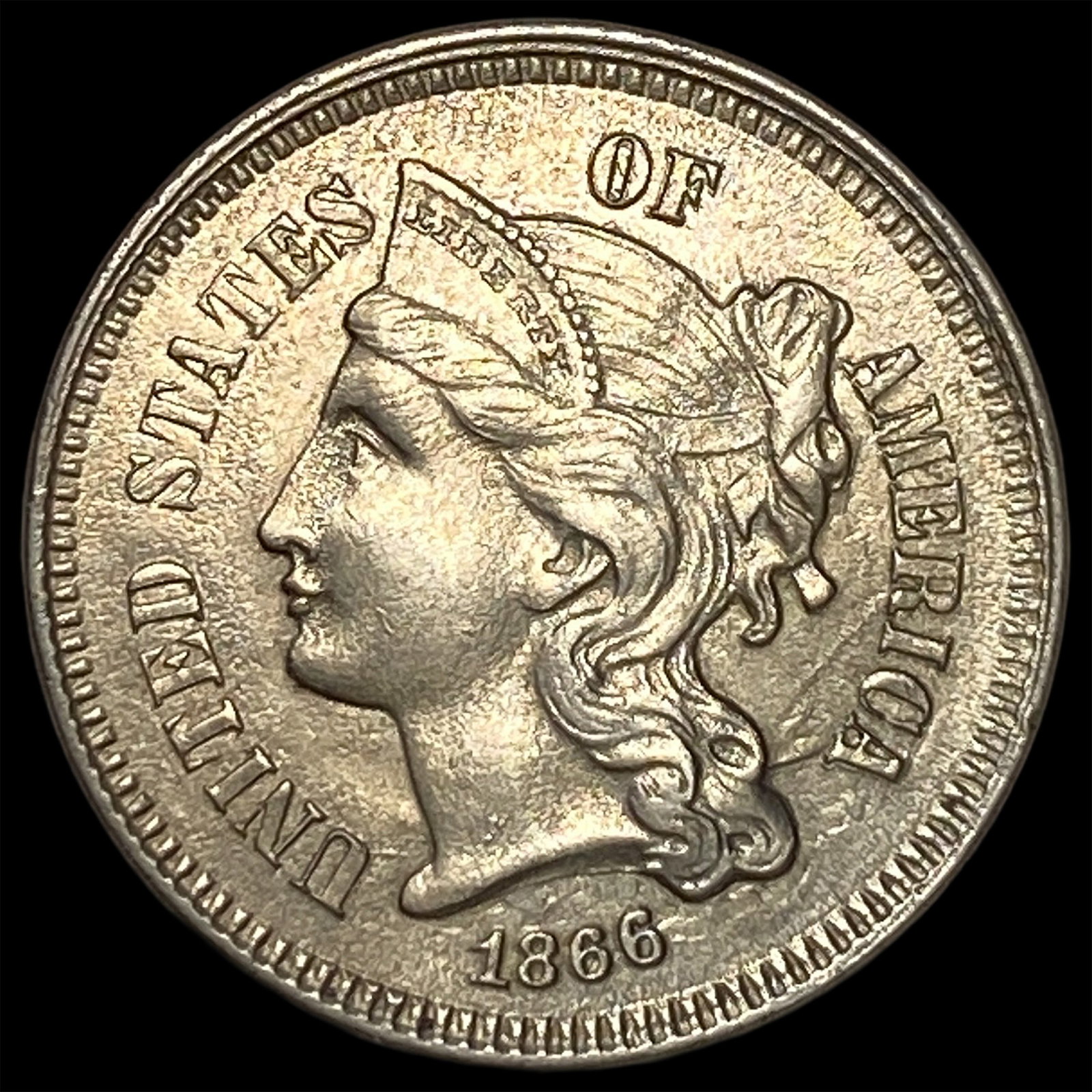 1866 Nickel Three-Cent Piece CHOICE AU: 1866 Nickel Three-Cent Piece CHOICE AU