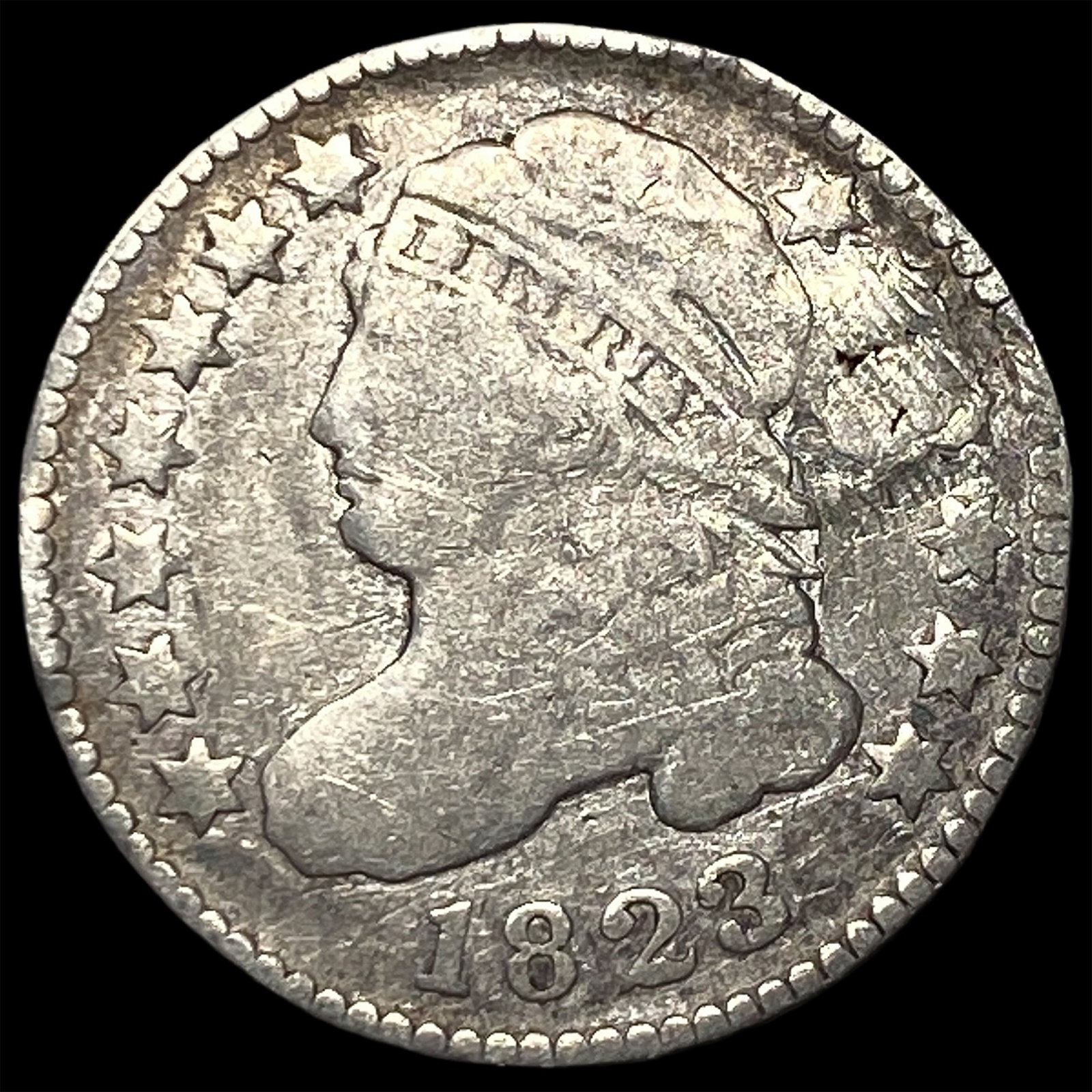 1823 Silver Capped Bust Dime NICELY CIRCULATED: 1823 Silver Capped Bust Dime NICELY CIRCULATED