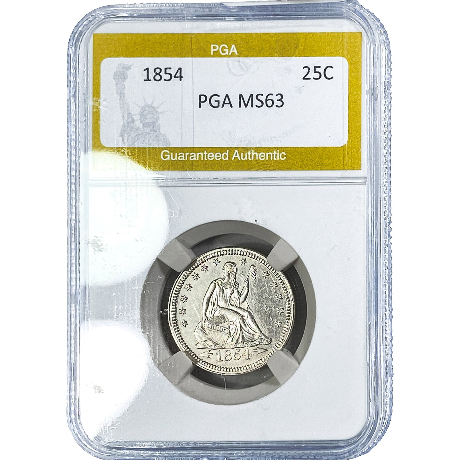 1854 Seated Liberty Quarter PGA MS63: 1854 Seated Liberty Quarter PGA MS63