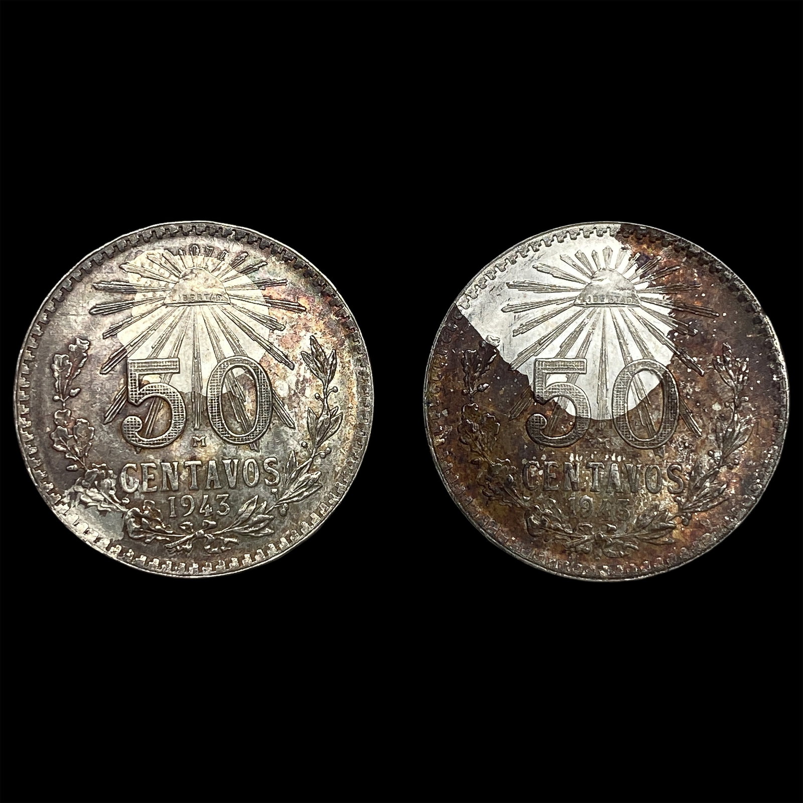 1943 Mexico Silver 50 Centavos M CLOSELY UNCIRCULATED: 1943 Mexico Silver 50 Centavos M CLOSELY UNCIRCULATED