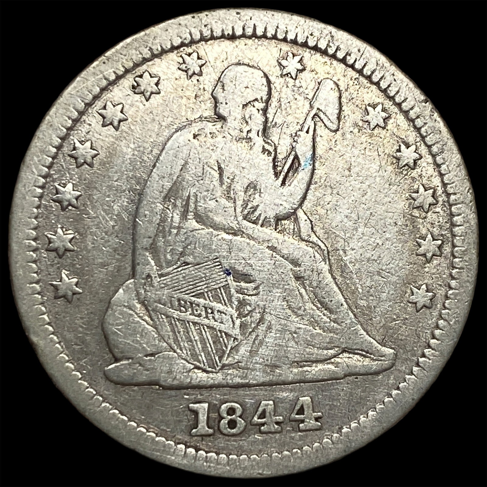 1844 Silver Seated Liberty Quarter LIGHTLY CIRCULATED: 1844 Silver Seated Liberty Quarter LIGHTLY CIRCULATED