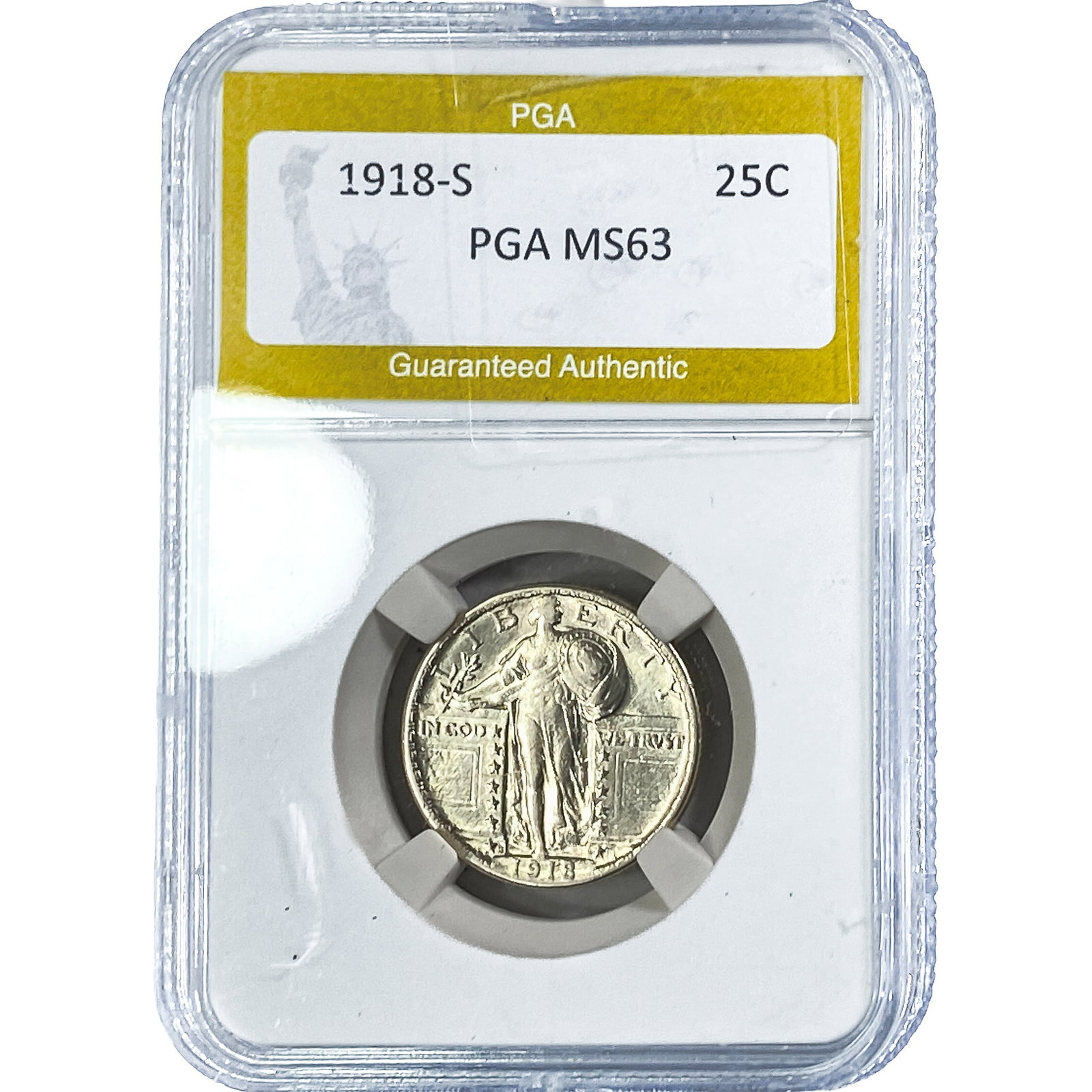 1918-S Standing Liberty Quarter PGA MS63: 1918-S Standing Liberty Quarter PGA MS63