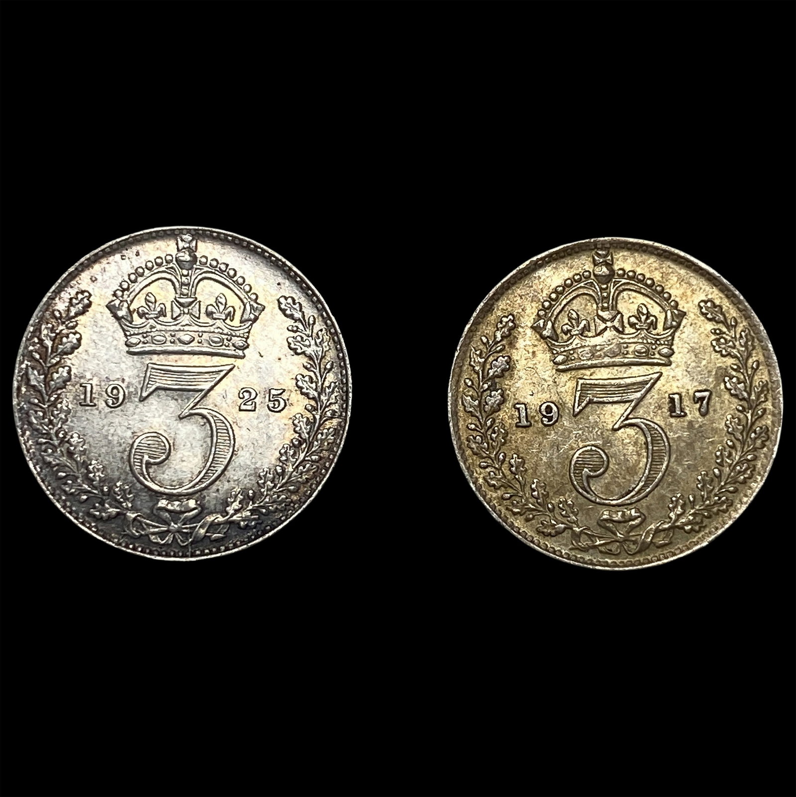 1925, 1917 Silver Threepence UNCIRCULATED - 2