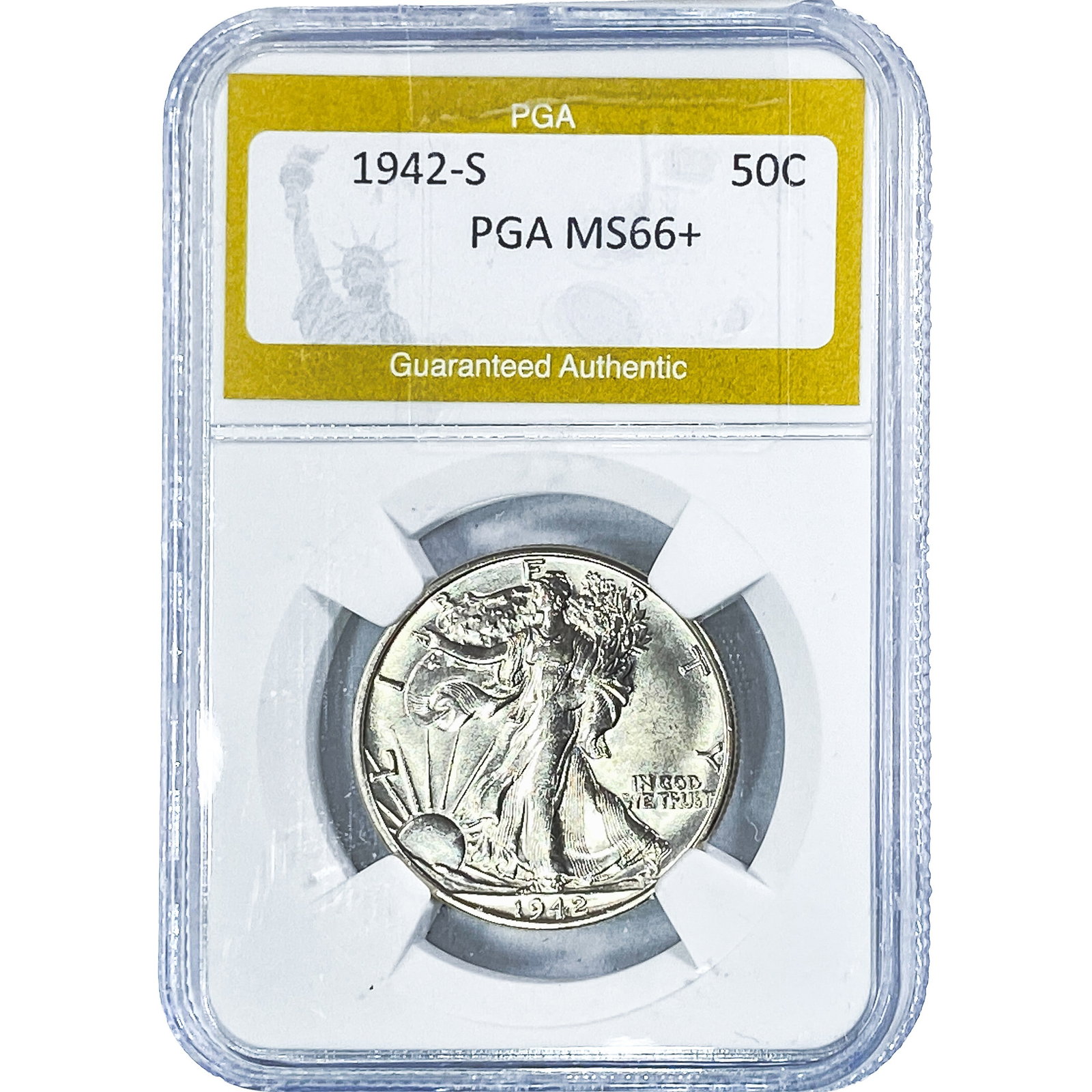 1942-S Walking Liberty Half Dollar PGA MS66+: 1942-S Walking Liberty Half Dollar PGA MS66+
