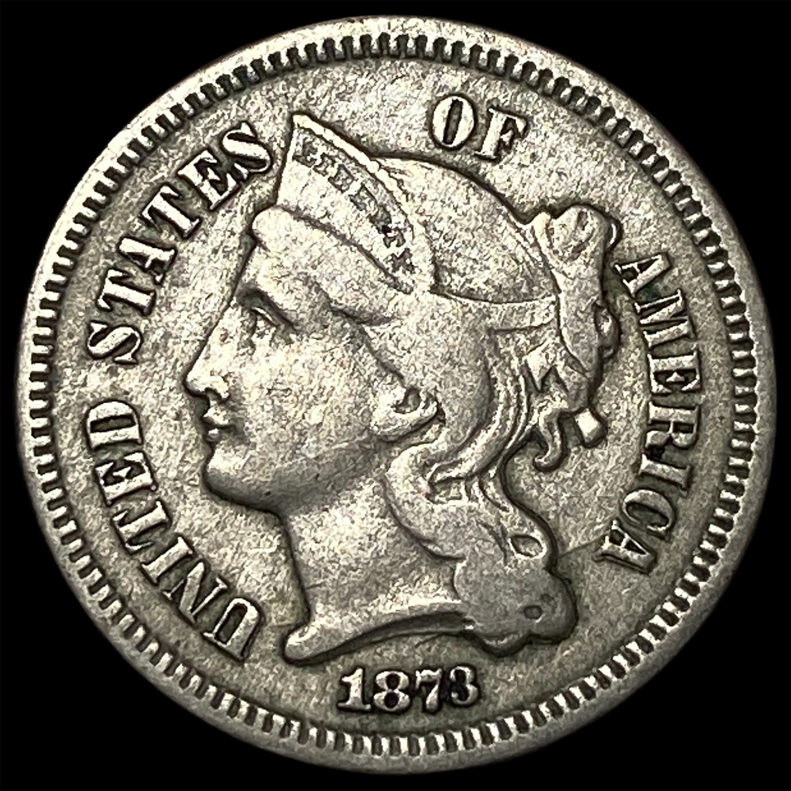 1873 Nickel Three-Cent Piece NEARLY UNCIRCULATED (1 of 2)