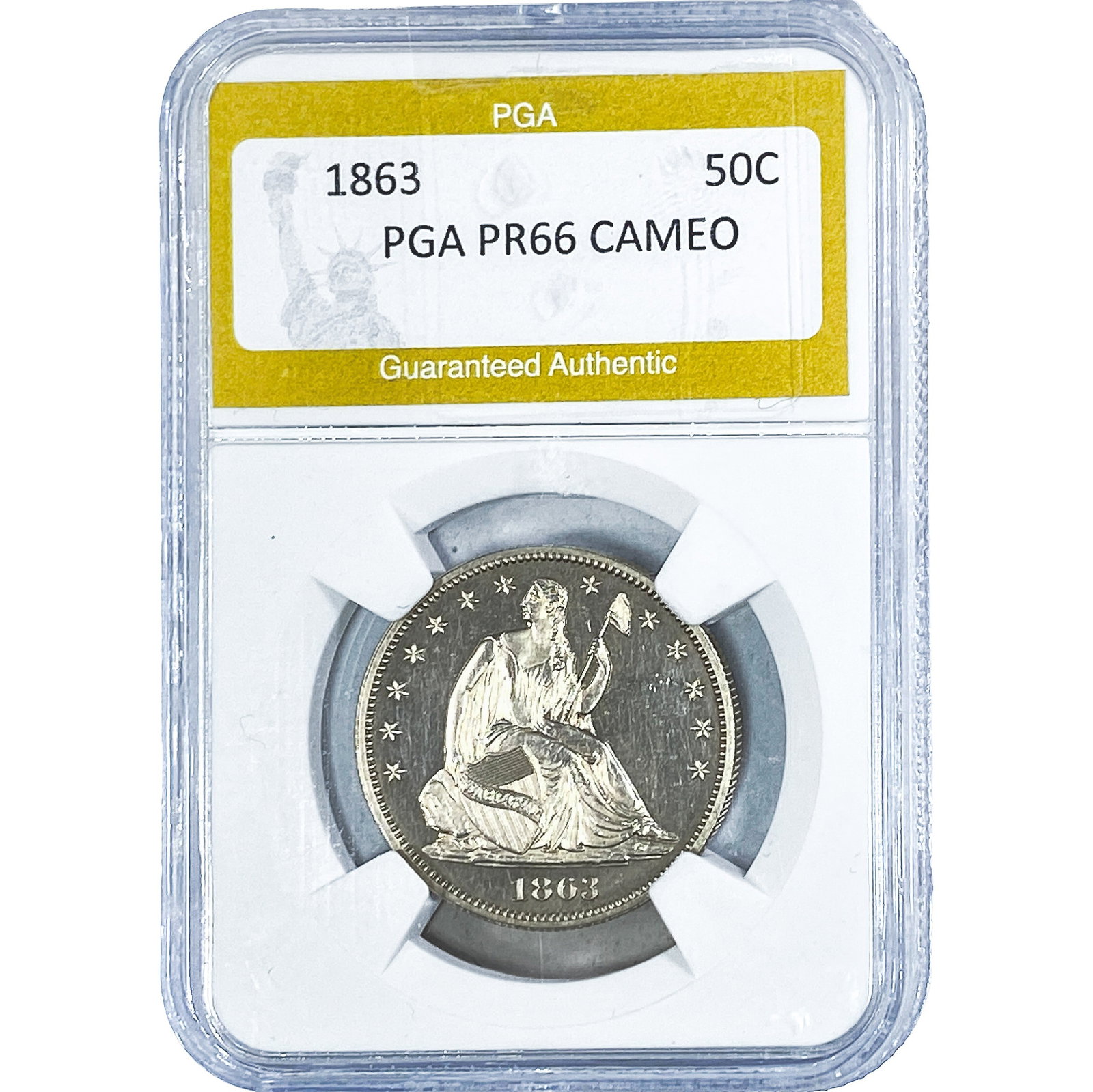 1863 Seated Liberty Half Dollar PGA PR66 CAMEO: 1863 Seated Liberty Half Dollar PGA PR66 CAMEO
