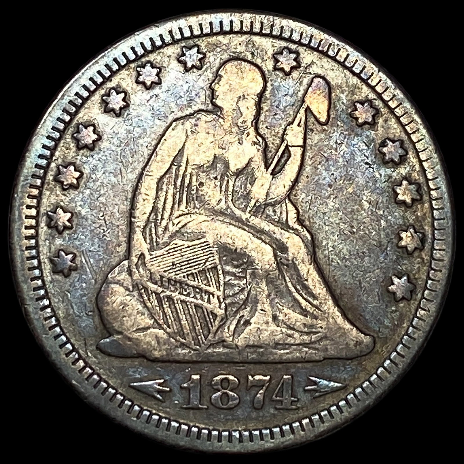 1874 Arrows Seated Liberty Quarter NEARLY UNCIRCULATED: 1874 Arrows Seated Liberty Quarter NEARLY UNCIRCULATED