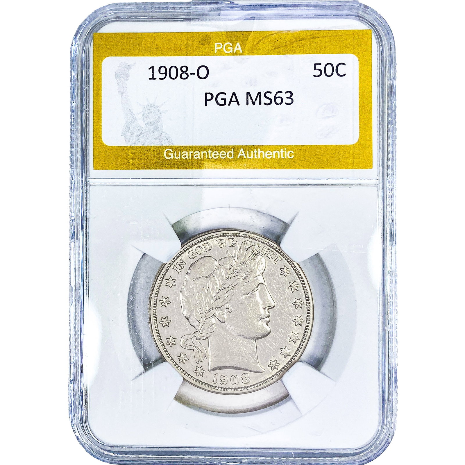 1908-O Barber Half Dollar PGA MS63: 1908-O Barber Half Dollar PGA MS63