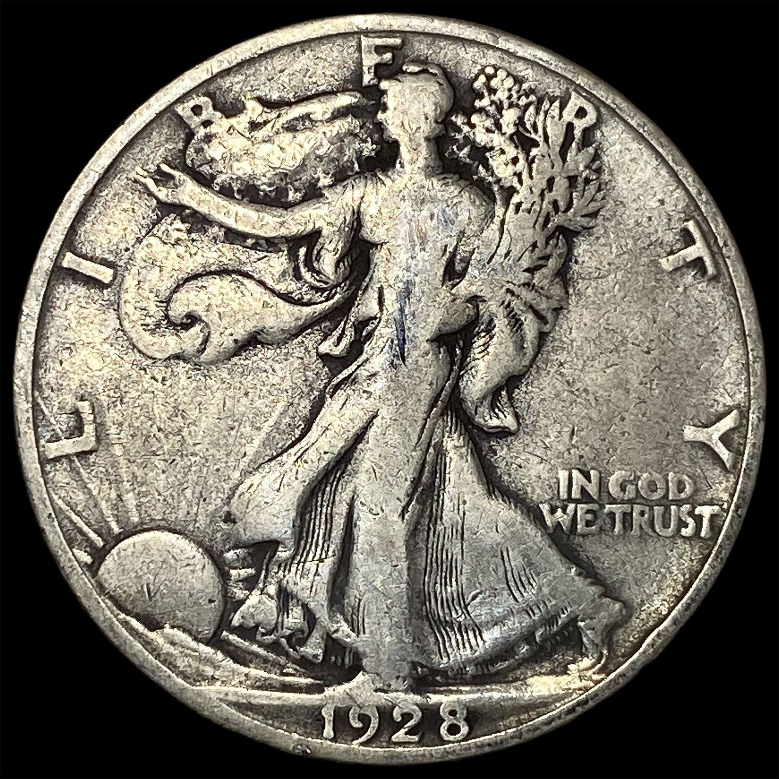 1928-S Silver Walking Liberty Half Dollar LIGHTLY CIRCULATED: 1928-S Silver Walking Liberty Half Dollar LIGHTLY CIRCULATED