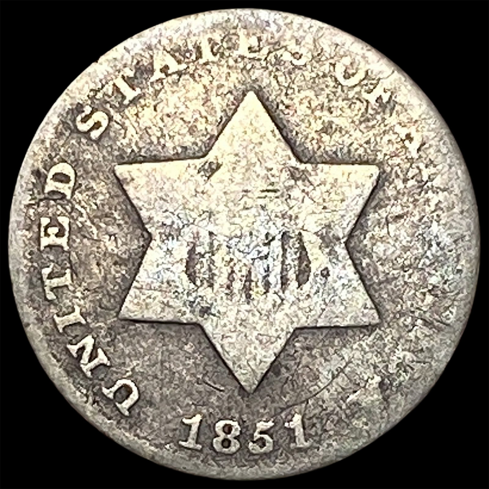 1851 Silver Three-Cent Piece LIGHTLY CIRCULATED (1 of 2)