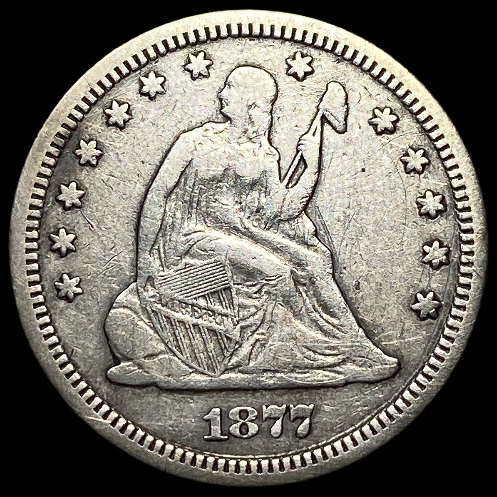 1877-S Silver Seated Liberty Quarter CHOICE AU: 1877-S Silver Seated Liberty Quarter CHOICE AU