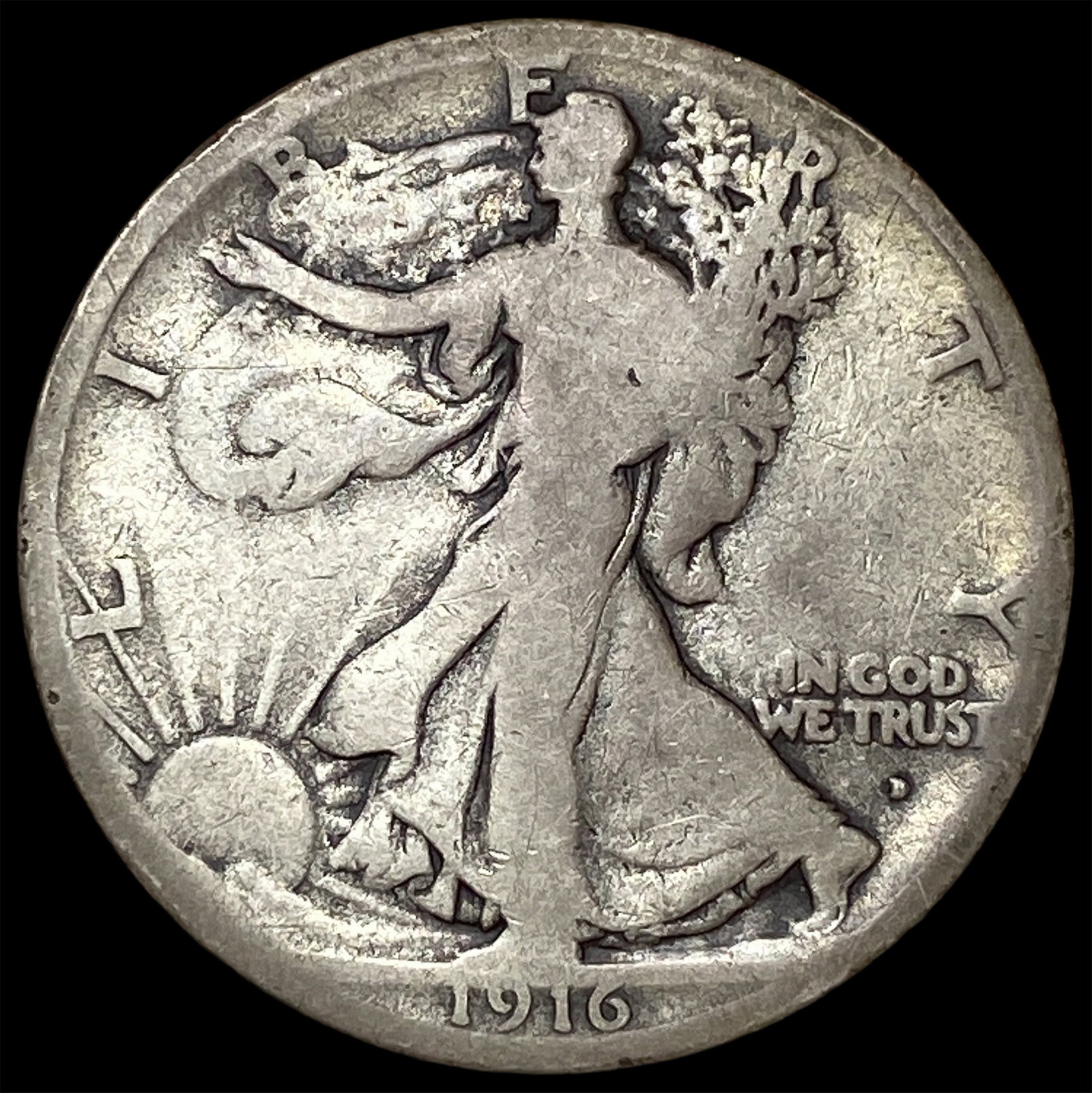 1916-D Silver Walking Liberty Half Dollar LIGHTLY CIRCULATED: 1916-D Silver Walking Liberty Half Dollar LIGHTLY CIRCULATED