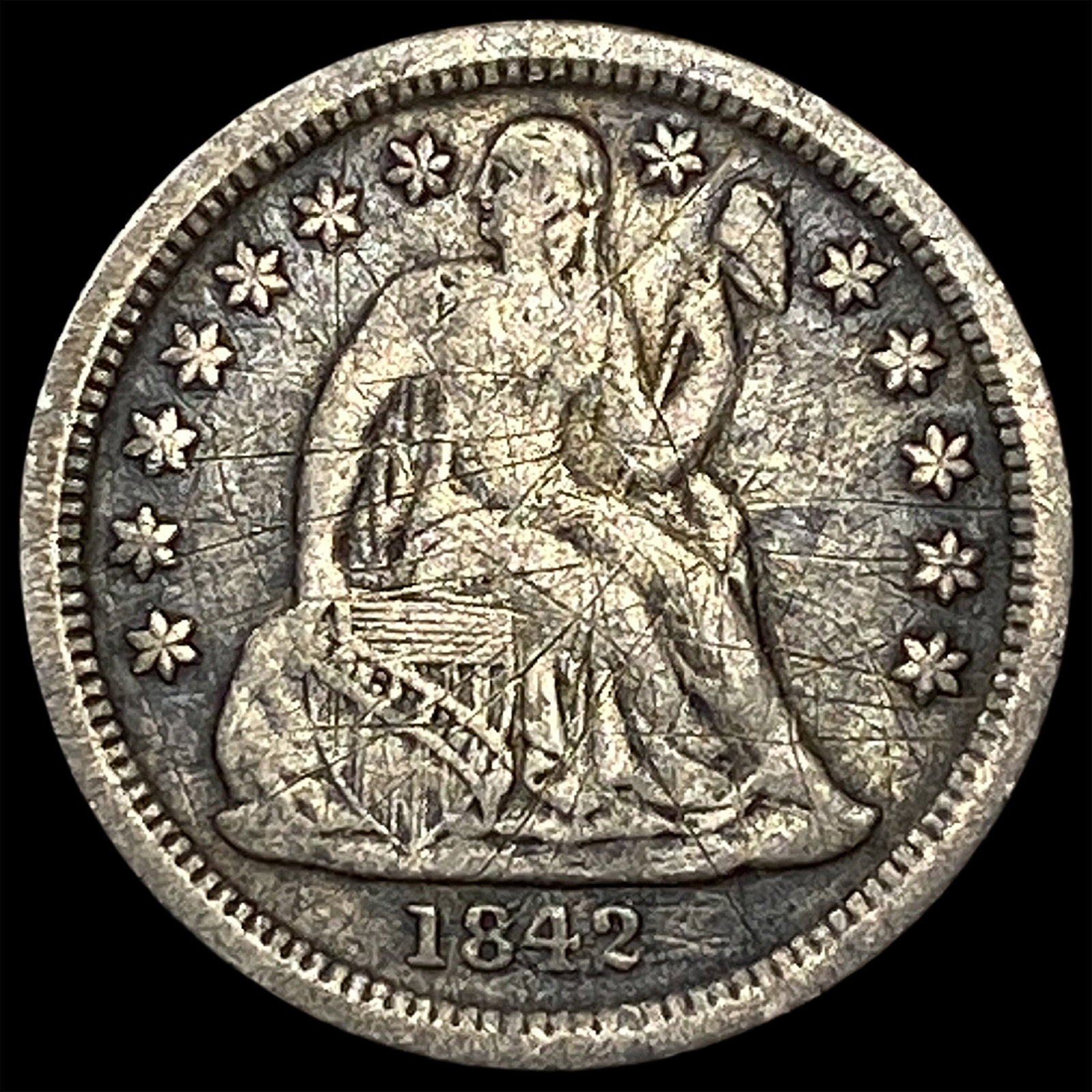 1842 Seated Liberty Dime NEARLY UNCIRCULATED: 1842 Seated Liberty Dime NEARLY UNCIRCULATED