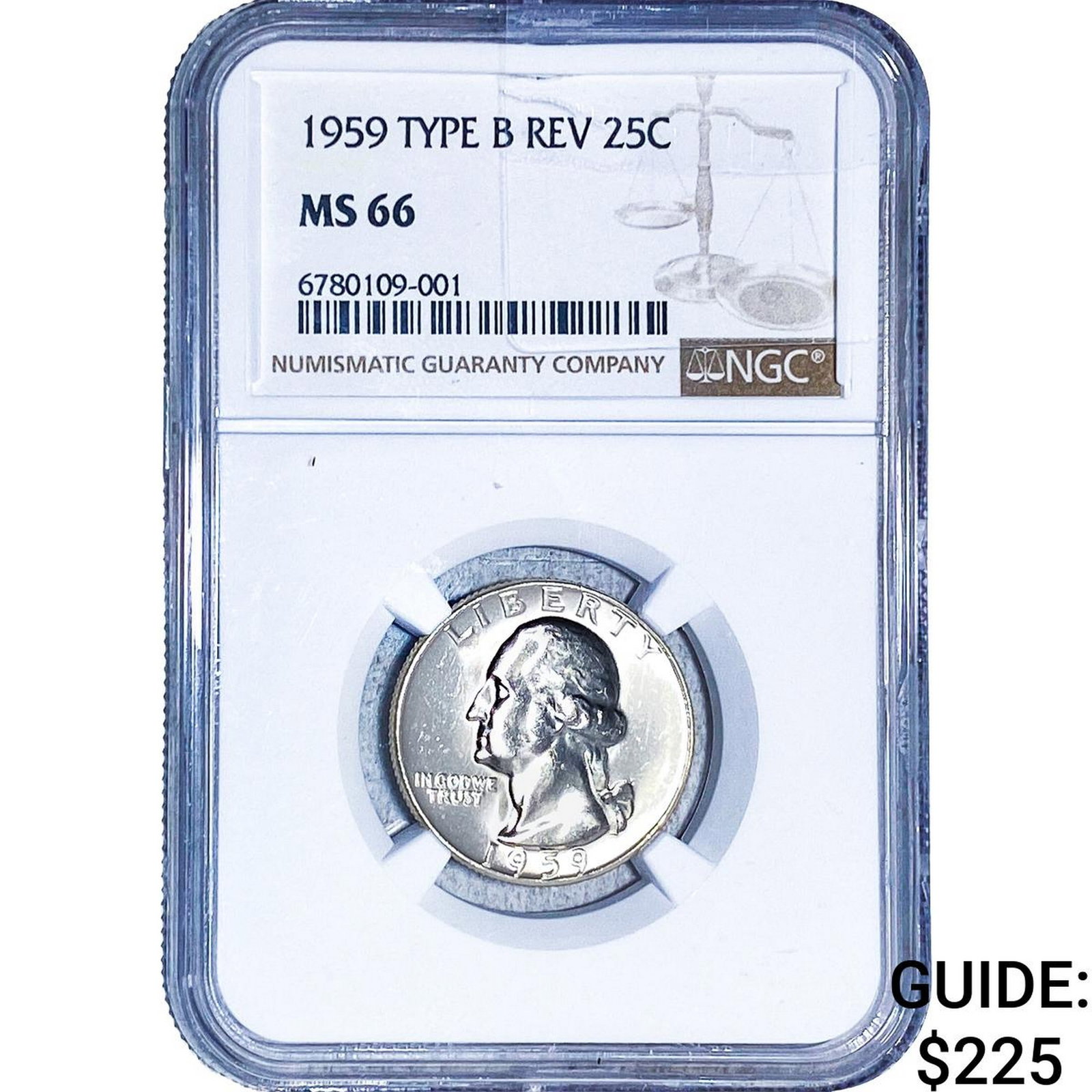 1959 Washington Silver Quarter NGC MS66 Type B Rev.: 1959 Washington Silver Quarter NGC MS66 Type B Rev.