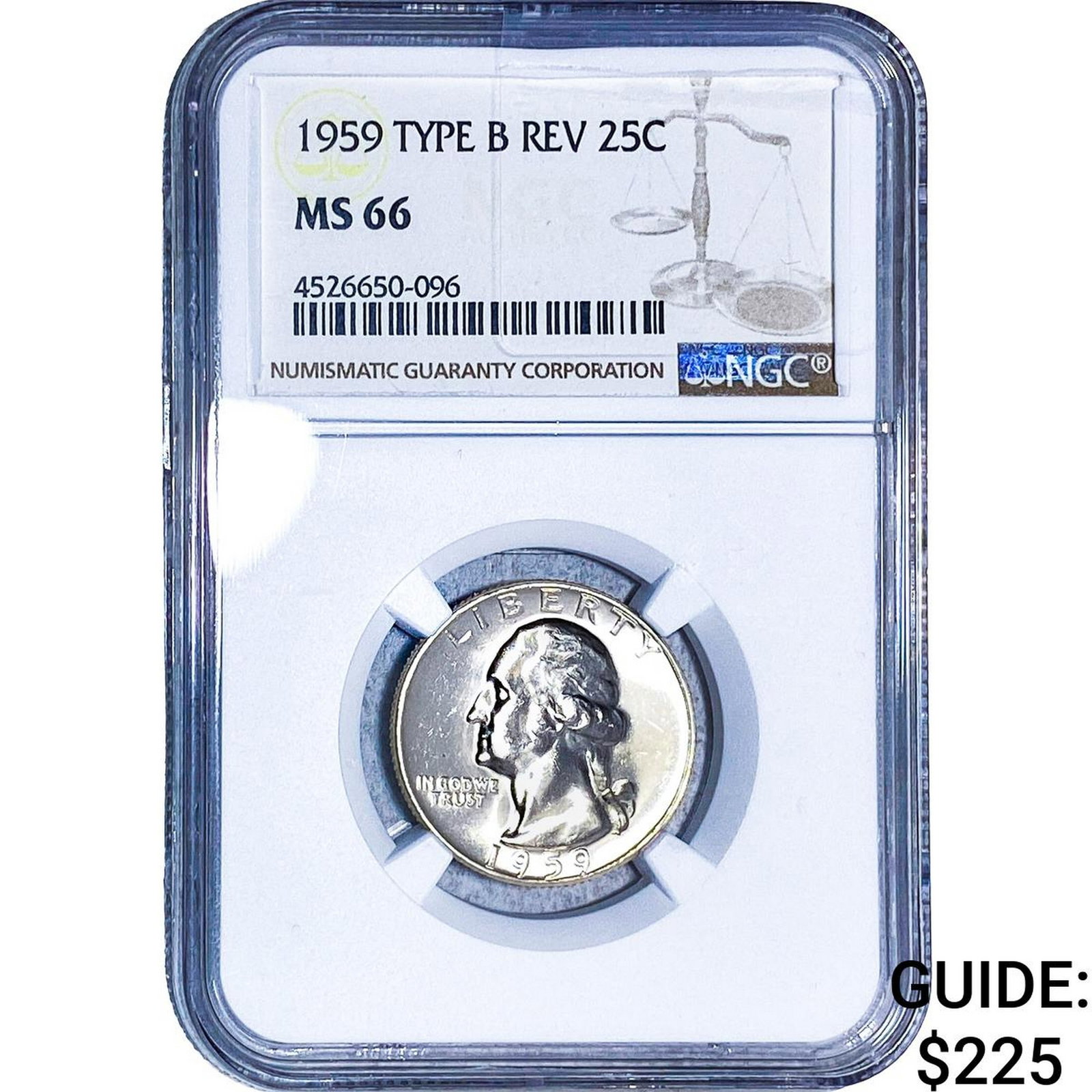 1959 Washington Silver Quarter NGC MS66 Type B Rev.: 1959 Washington Silver Quarter NGC MS66 Type B Rev.