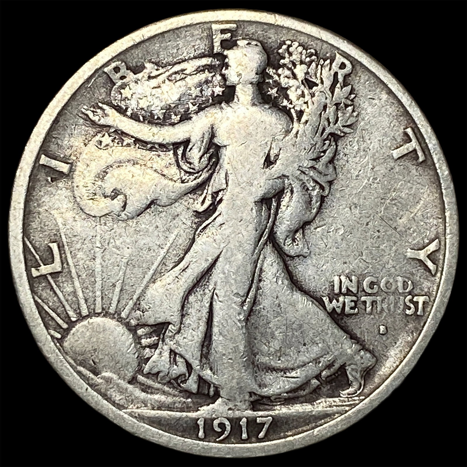 1917-D Silver Walking Liberty Half Dollar LIGHTLY CIRCULATED (1 of 2)