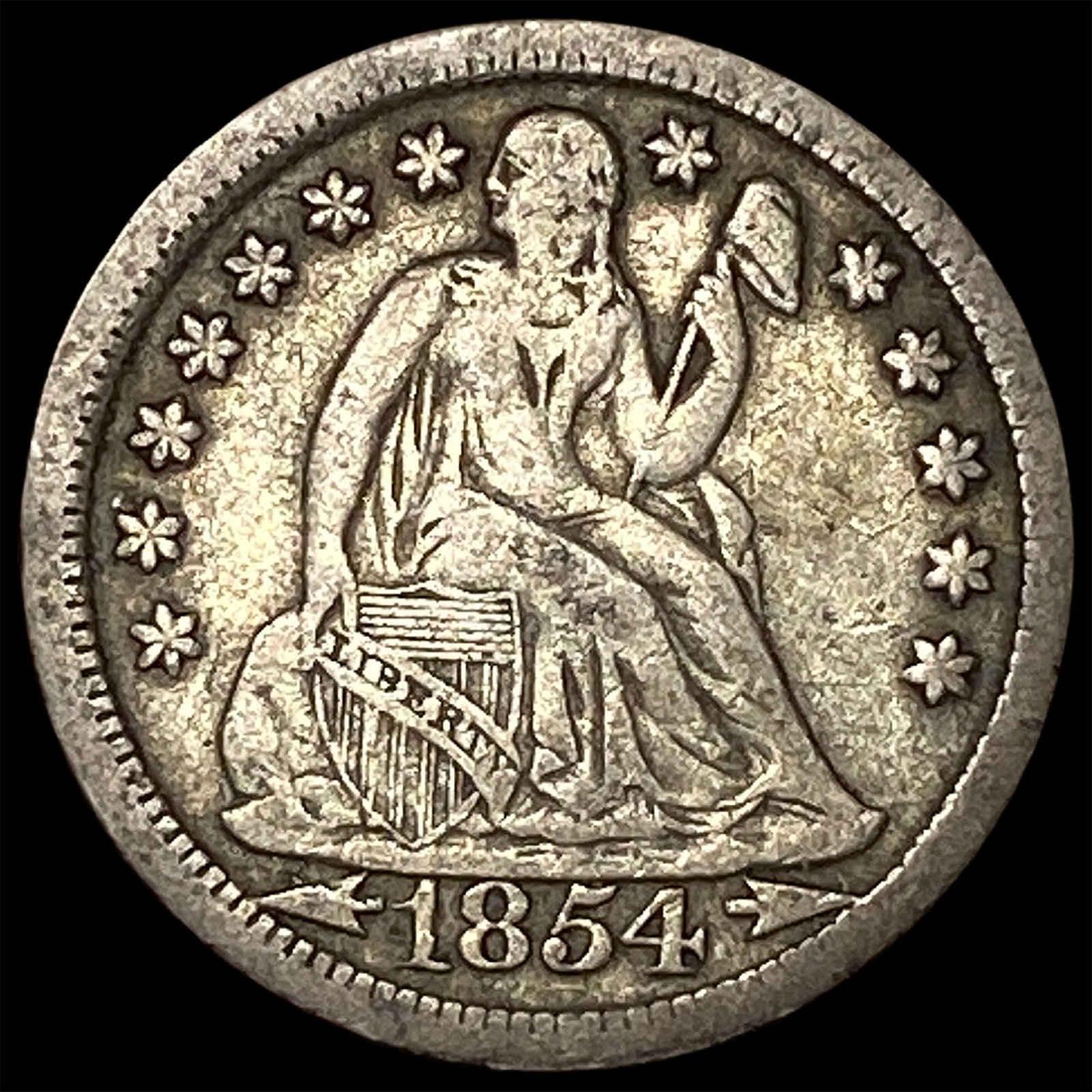 1854 Seated Liberty Dime (Arrows) LIGHTLY CIRCULATED: 1854 Seated Liberty Dime (Arrows) LIGHTLY CIRCULATED