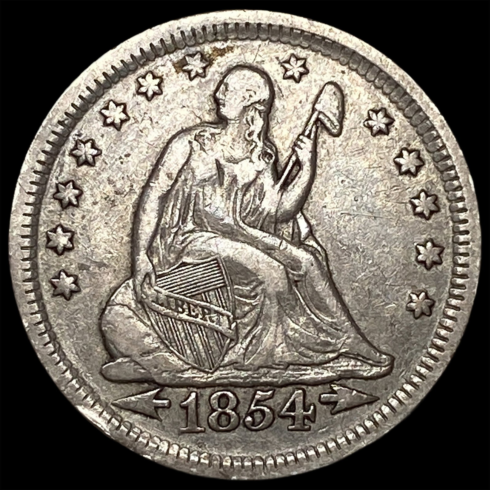1854 Arrows Seated Liberty Quarter NEARLY UNCIRCULATED (1 of 2)